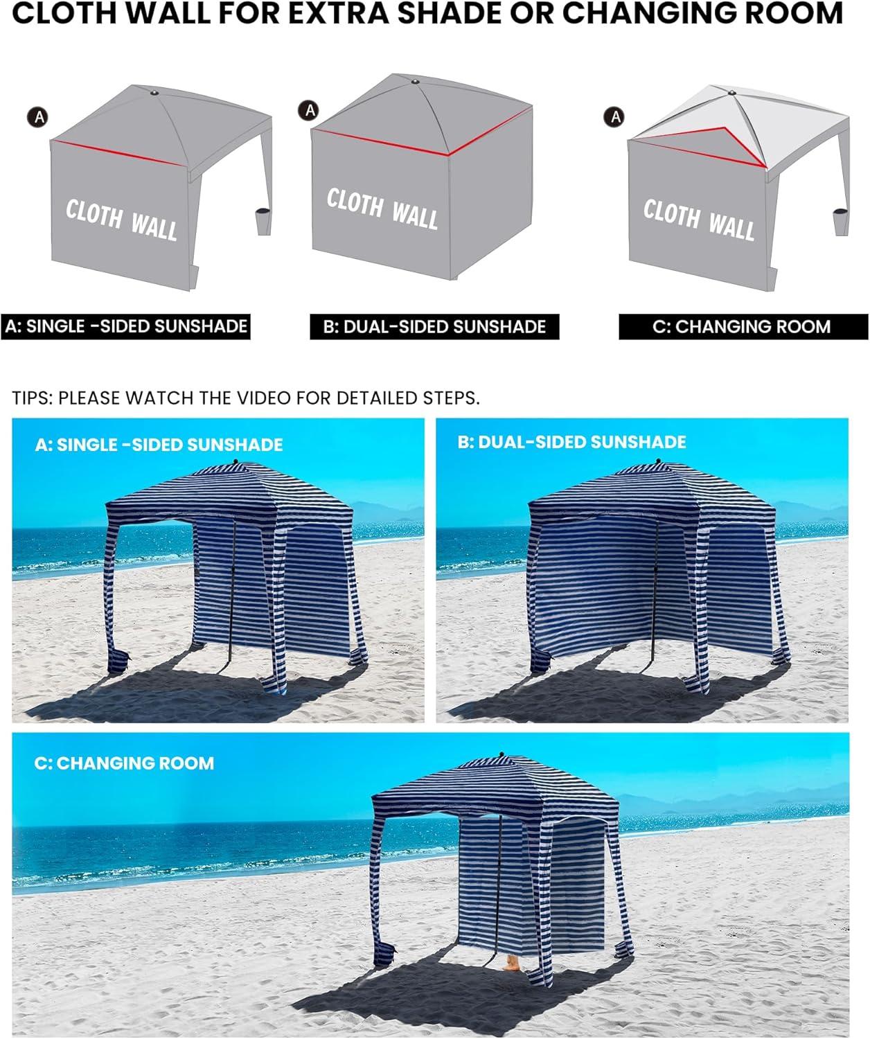 Navy and White Striped Portable Beach Cabana with UV Protection