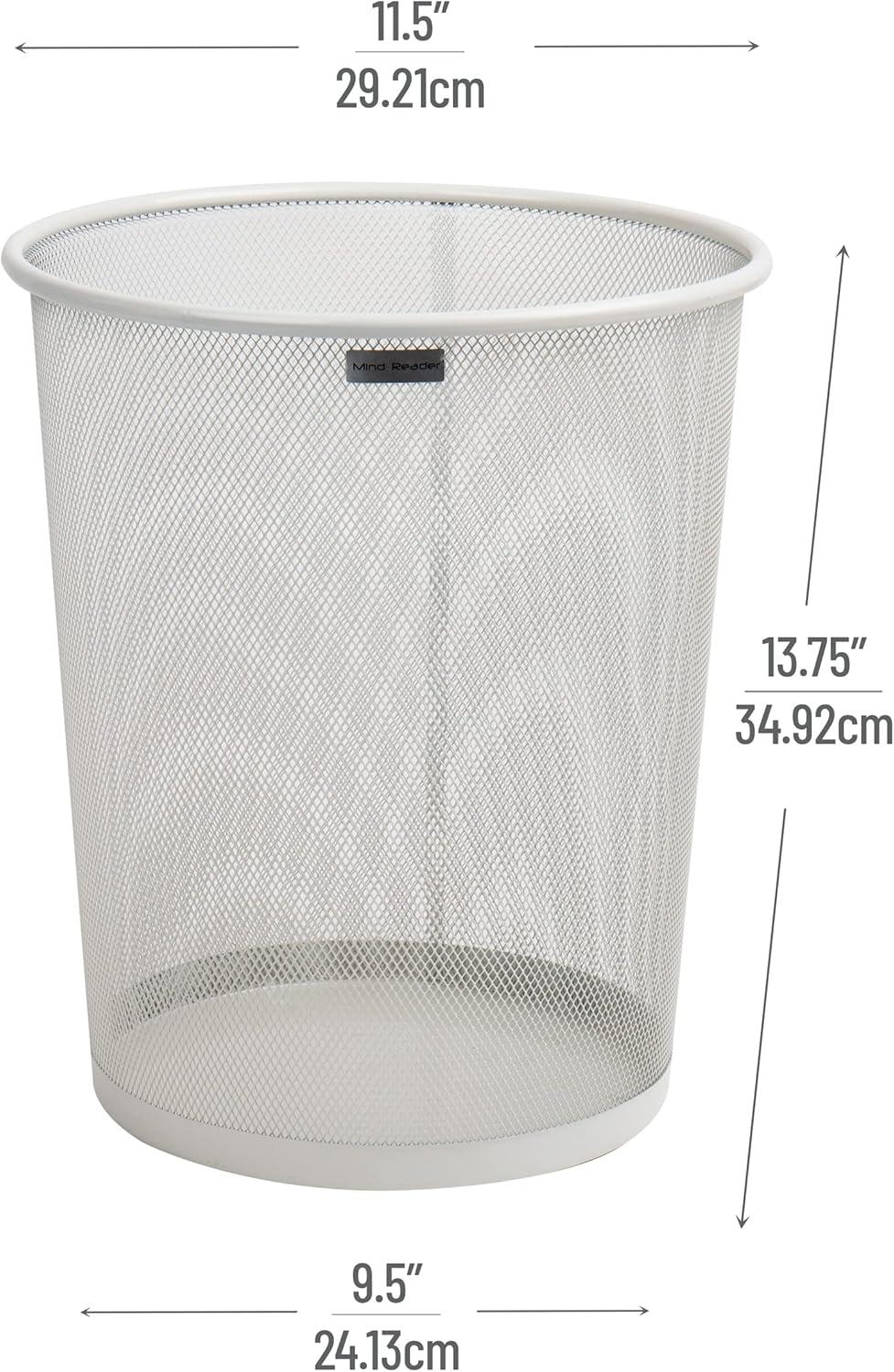 Mesh Trash Can, 16.65L (4.4 gal), Waste Paper Basket, Round, Metal, 11.5"L x 11.5"W x 13.75"H