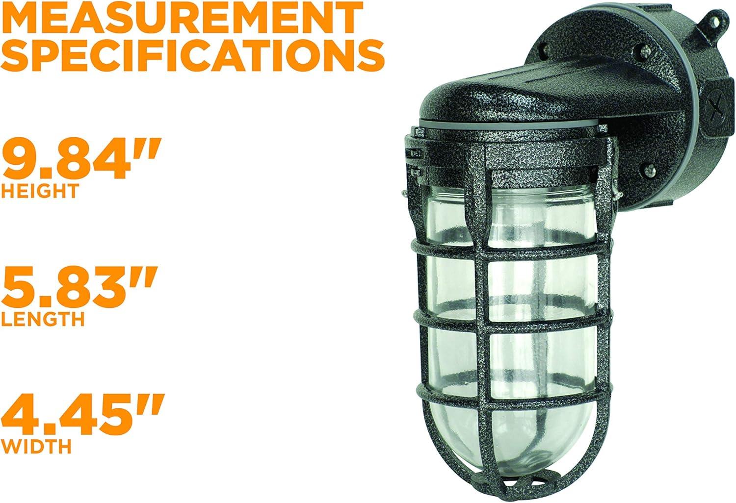 Woods L1707SVBLK Wall Mount Light in Hammered Black Finish Sturdy Die Cast Aluminum Cage, Suitable for Indoor and Outdoor Use