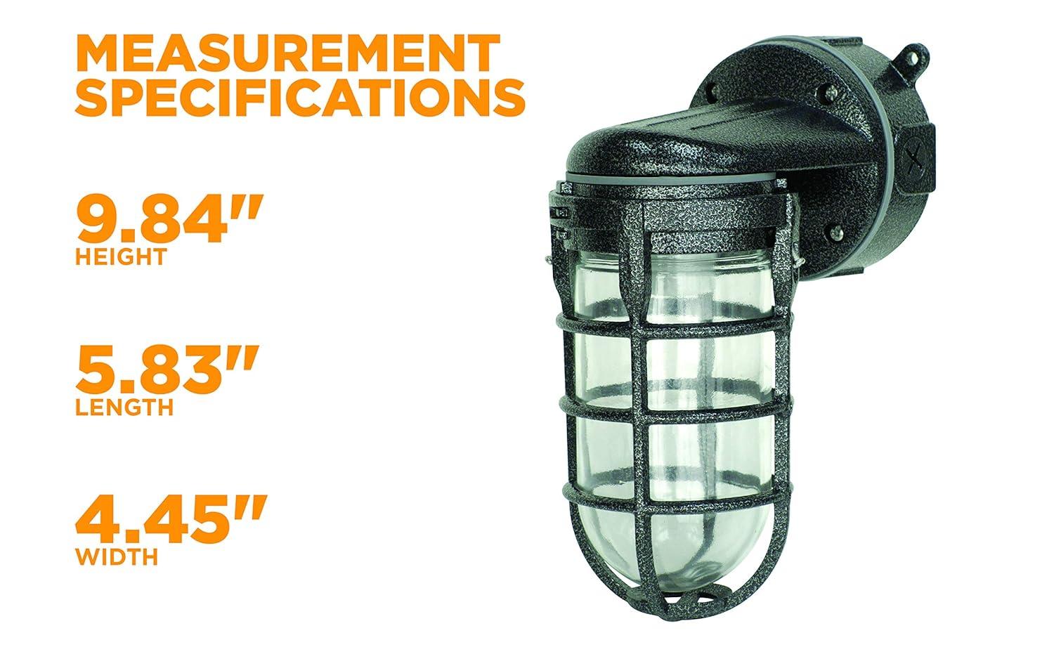 Woods L1707SVBLK Wall Mount Light in Hammered Black Finish Sturdy Die Cast Aluminum Cage, Suitable for Indoor and Outdoor Use