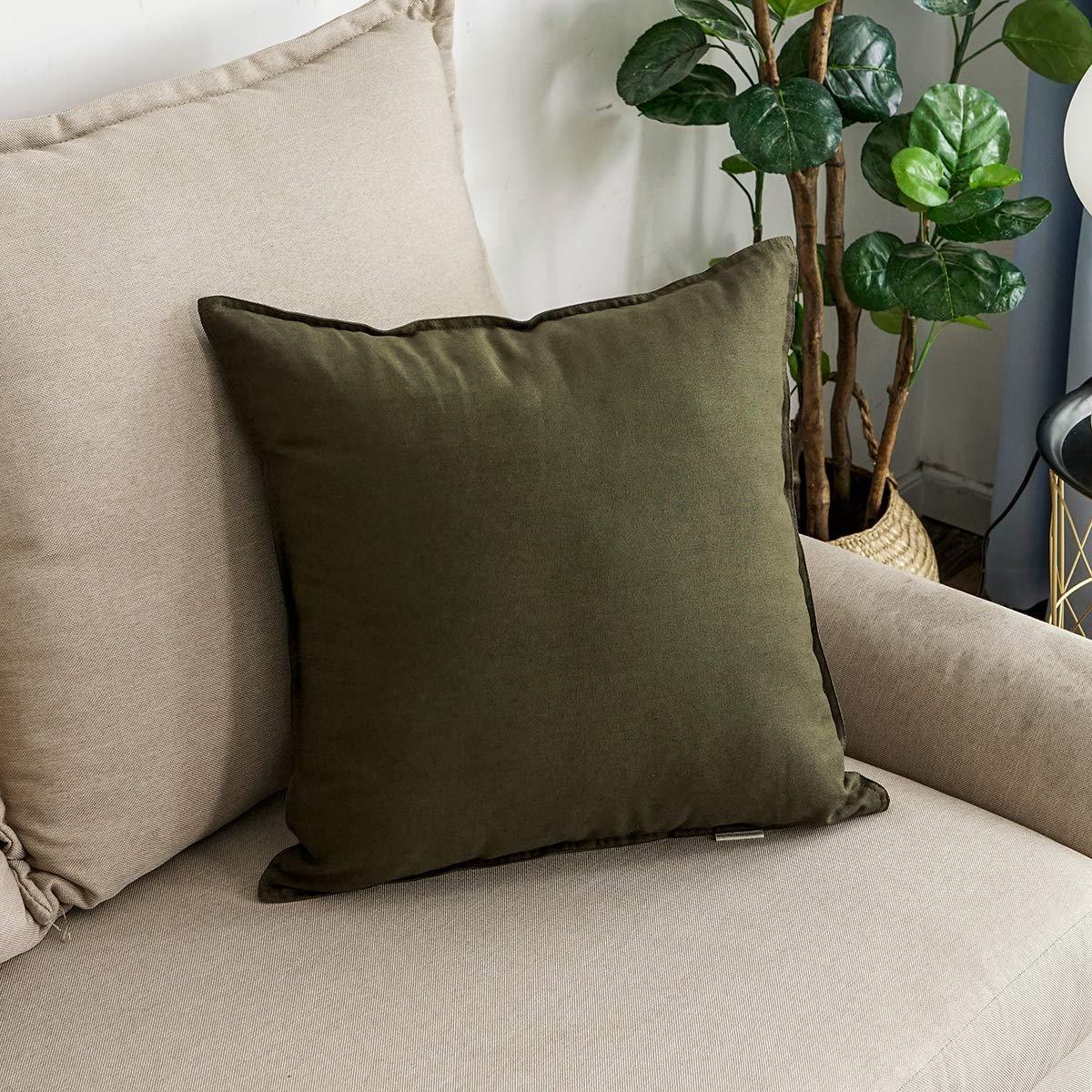 Jeanerlor Natural Cotton Linen Soft Soild Decorative Square Throw Pillow Covers Set Cushion Case for Sofa Bedroom Car24 x 24 Inch 60 x 60cm,Olive Green