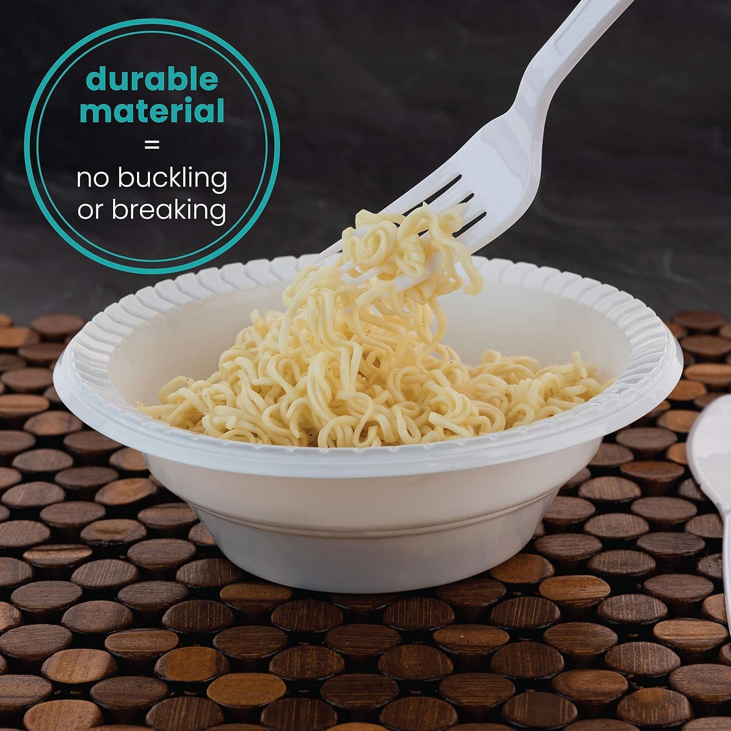 PLASTICPRO 12 Oz White Plastic Bowls Round Disposable Microwavable Bowls, 100-Pack