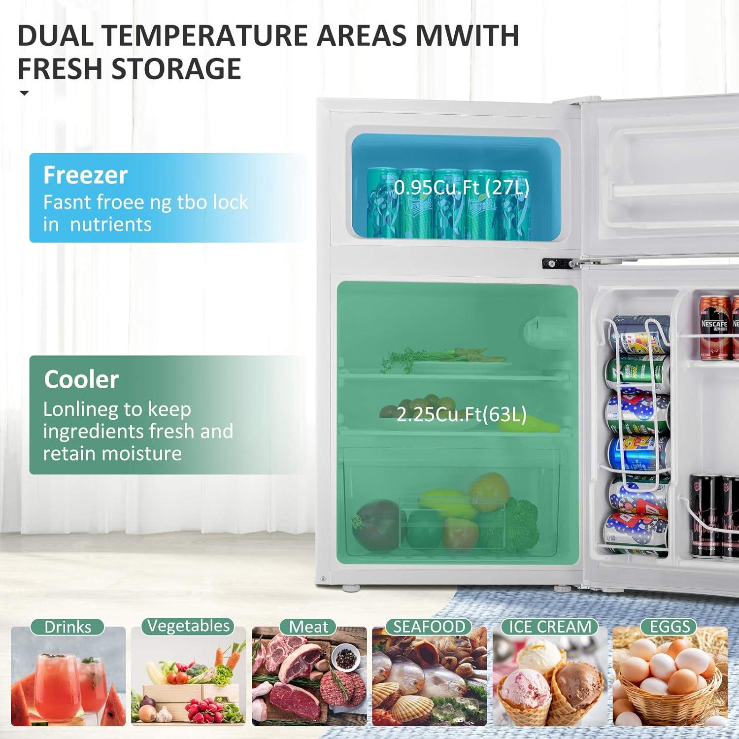 Costway Costway 3.2 Cubic Feet Portable Freestanding Mini Fridge with Freezer