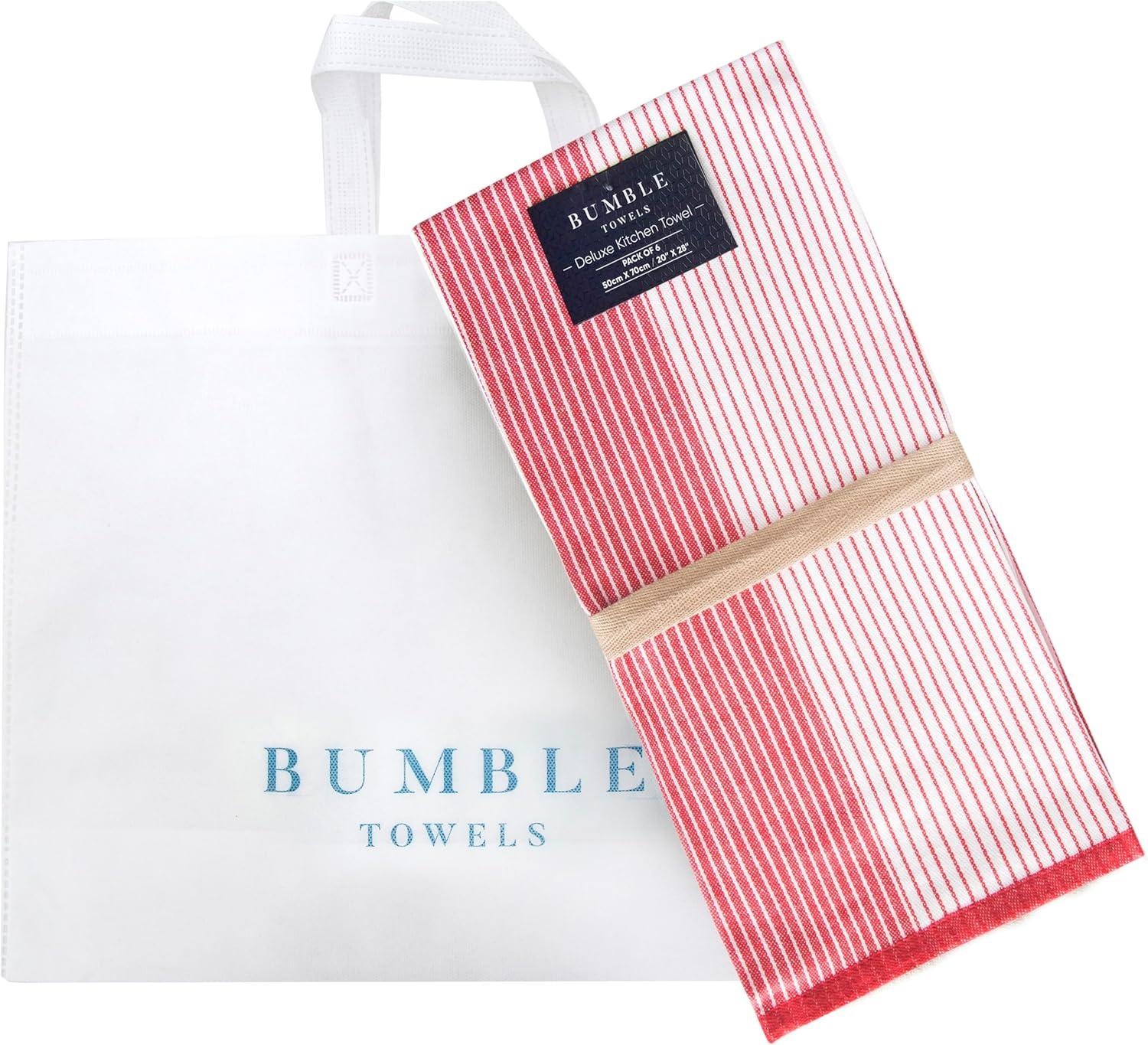 Premium Kitchen Towels (20”x 28”, 6 Pack) – Large Cotton Kitchen Hand Towels – Flat & Terry Towel – Highly Absorbent Tea Towels Set with Hanging Loop (Wide Stripe Red)