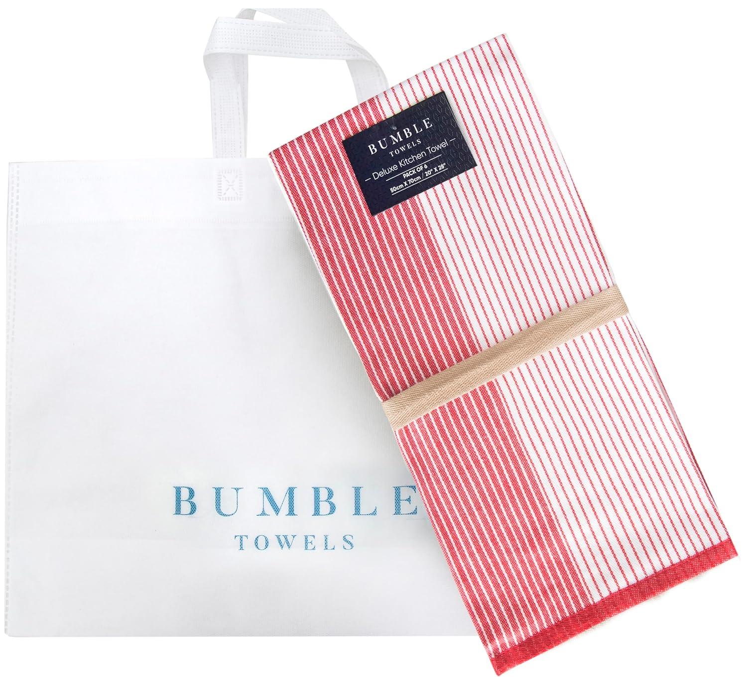 Premium Kitchen Towels (20”x 28”, 6 Pack) – Large Cotton Kitchen Hand Towels – Flat & Terry Towel – Highly Absorbent Tea Towels Set with Hanging Loop (Wide Stripe Red)