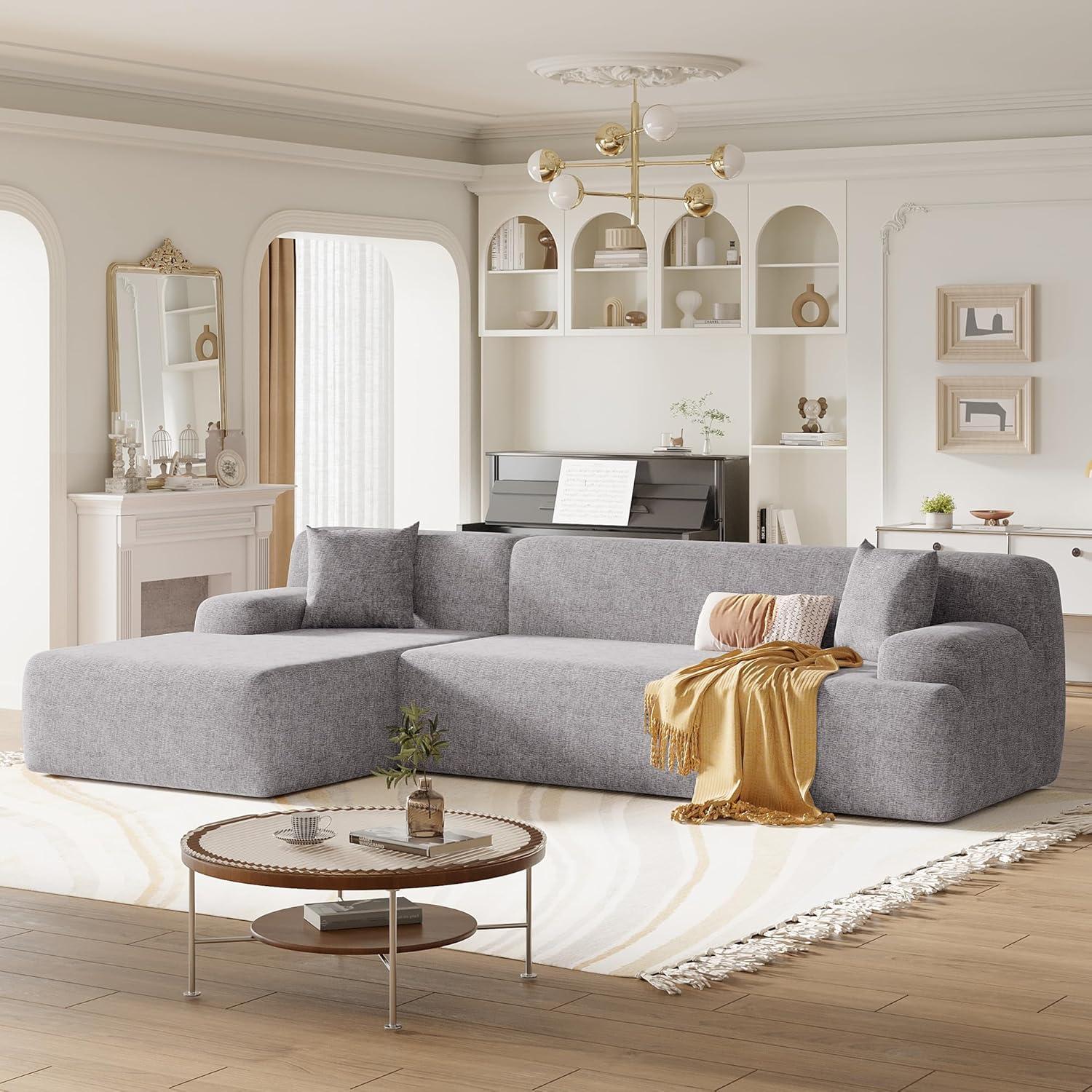 Gray Two-Piece Fabric L-Shape Sectional Sofa