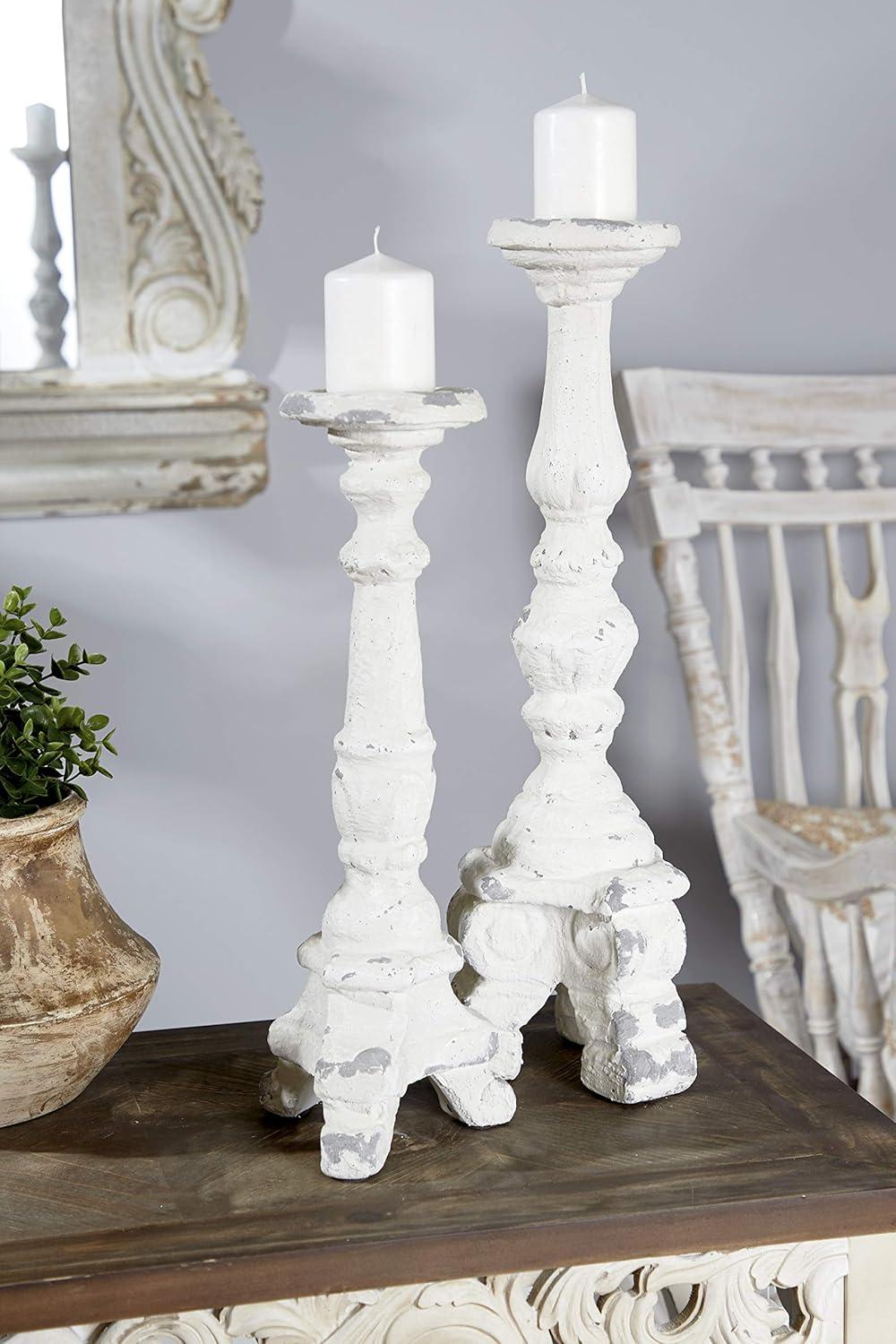 DecMode 7"W, 20"H Vintage Candlestick, White, 1 - Piece