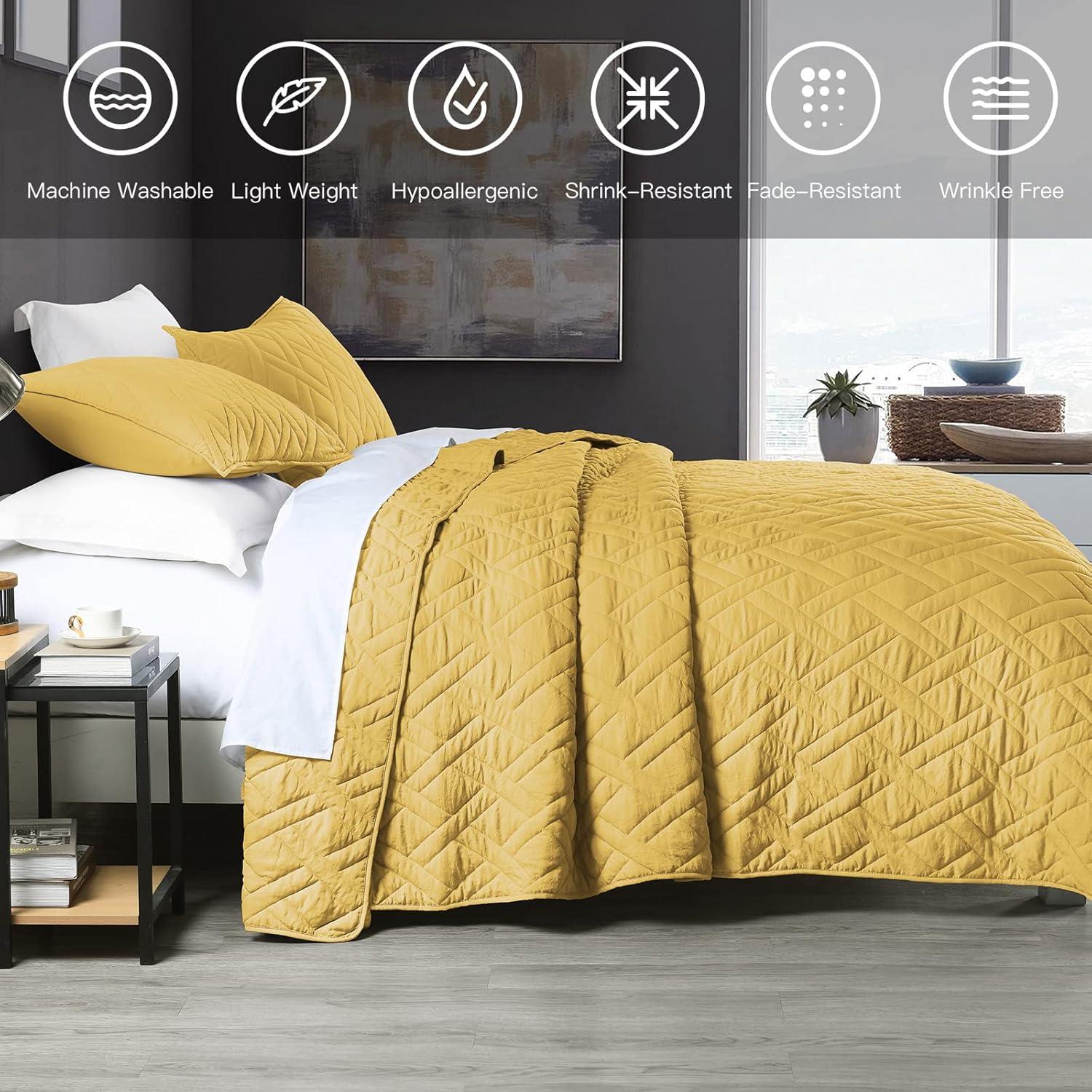 King Yellow Microfiber Reversible Quilt Set