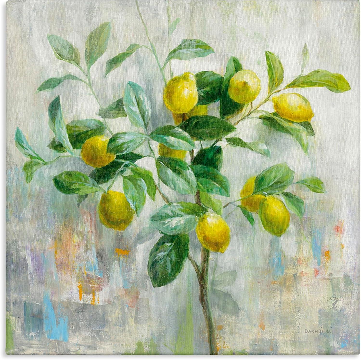 Abstract Lemon Tree Branch Fruit Multicolor Painting Food & Beverage Gallery-Wrapped Canvas Print Wall Art, 17x17