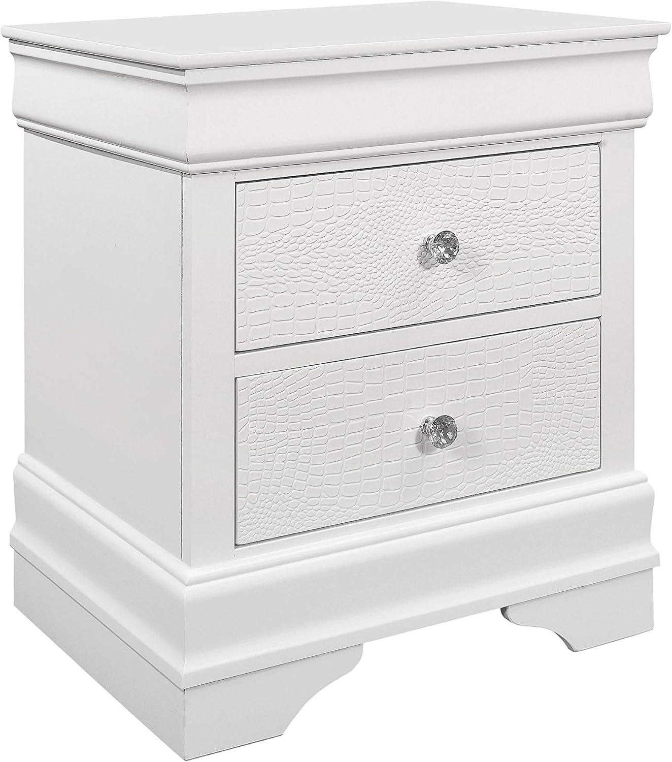 Global Furniture USA Pompei Solid Wood White 2-Drawer Nightstand