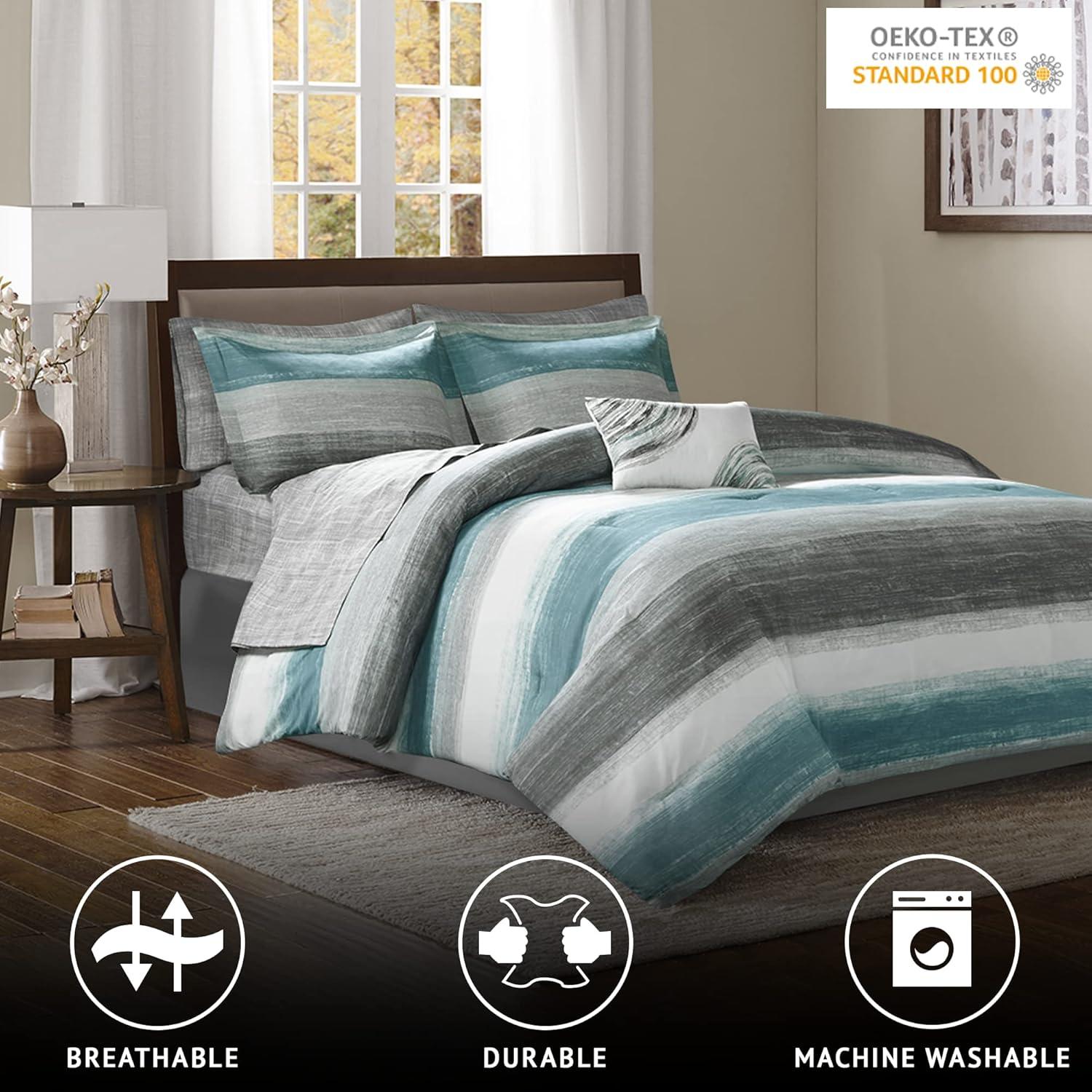 Saben Striped Comforter Set with Cotton Bed Sheets