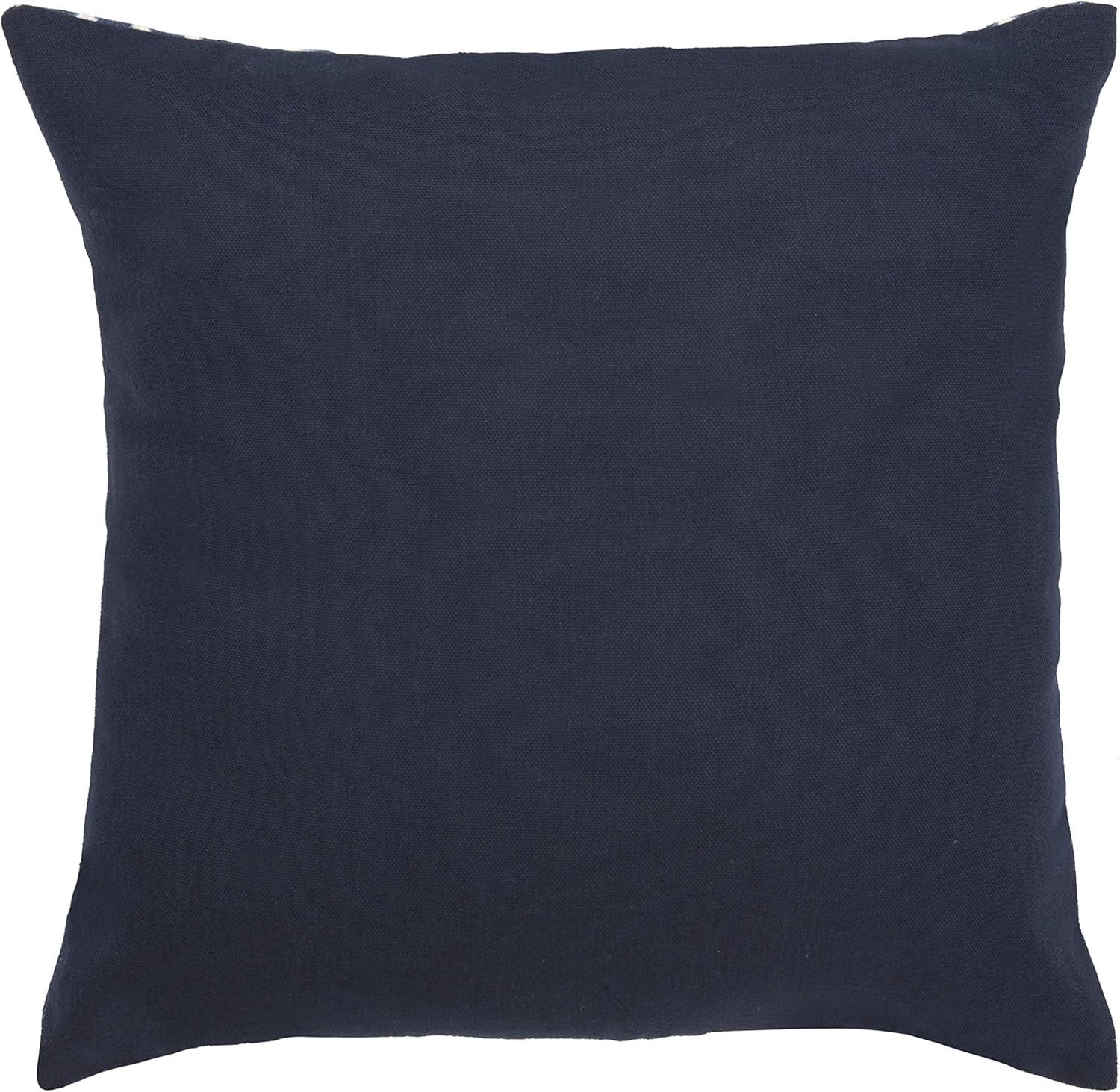 Navy and Cream Square Decorative Pillow with Rope Trim