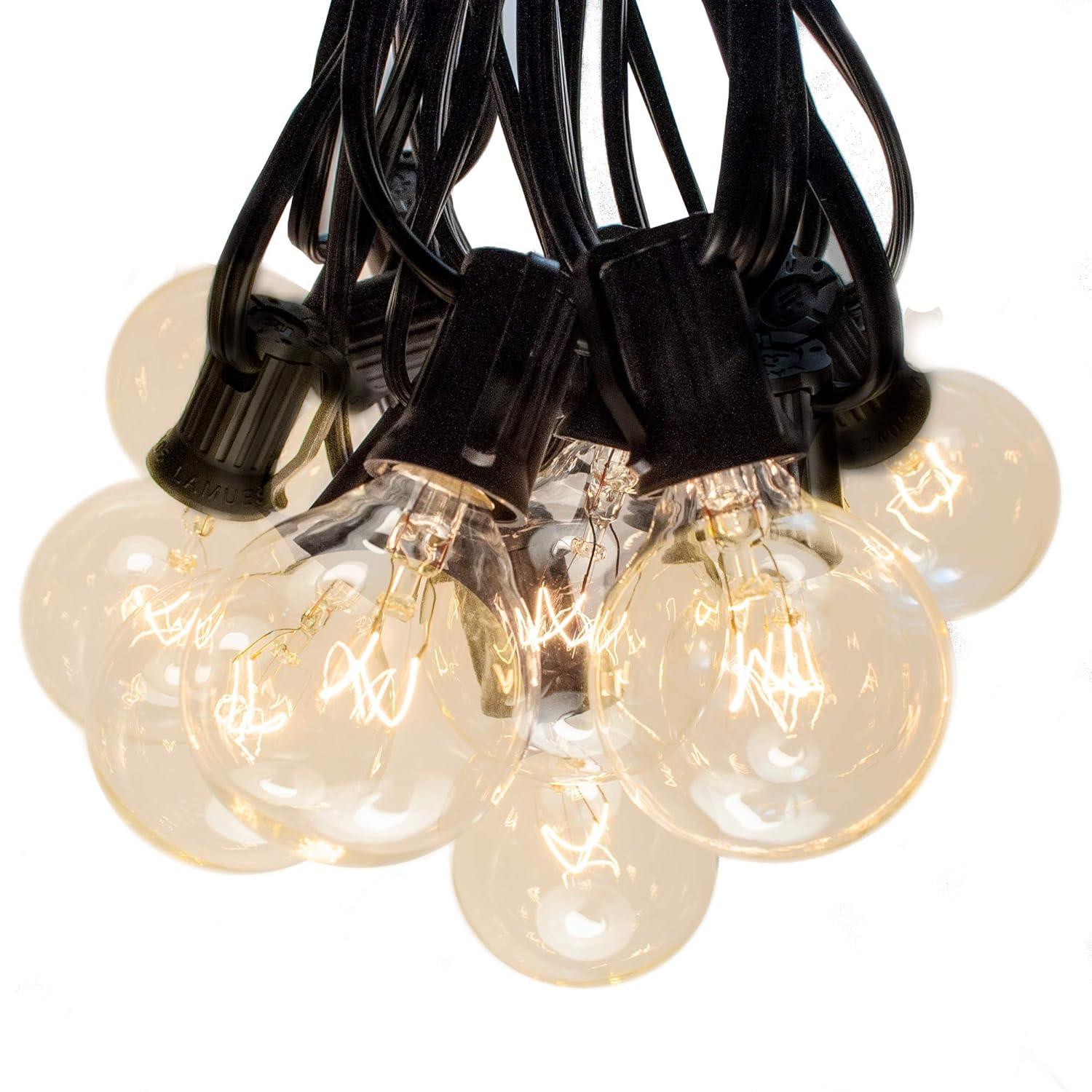 25 Foot Globe String Lights - G40 Clear Bulbs - Black Wire - Outdoor String Lights for Patio Yard Deck Cafe Bistro and Wedding Lighting