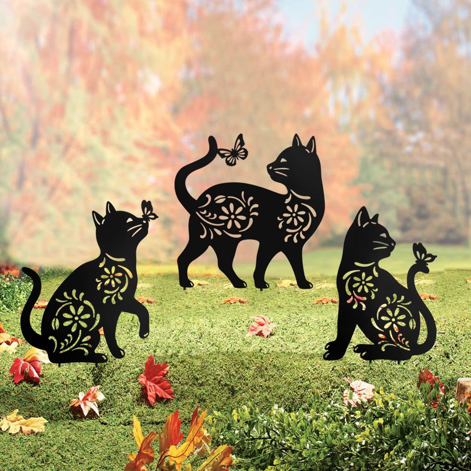 Garden Decor - Set of 3 Decorative Garden Stakes Black Cat Silhouette Stake for Yard, Spring Decor Lawn Decorations