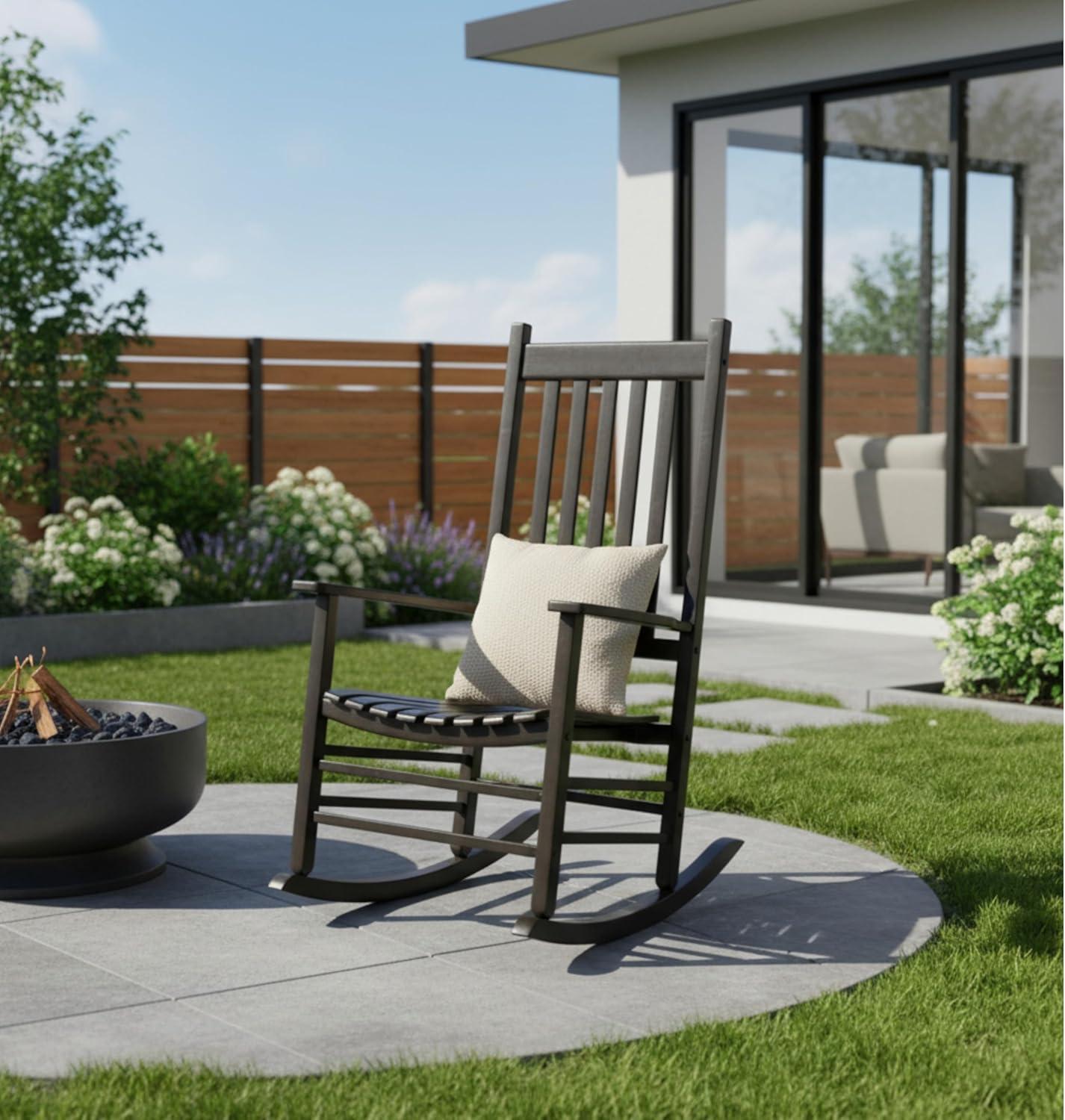 Shine Company Vermont Porch Rocker, High Back Wood Rocking Chair, Black