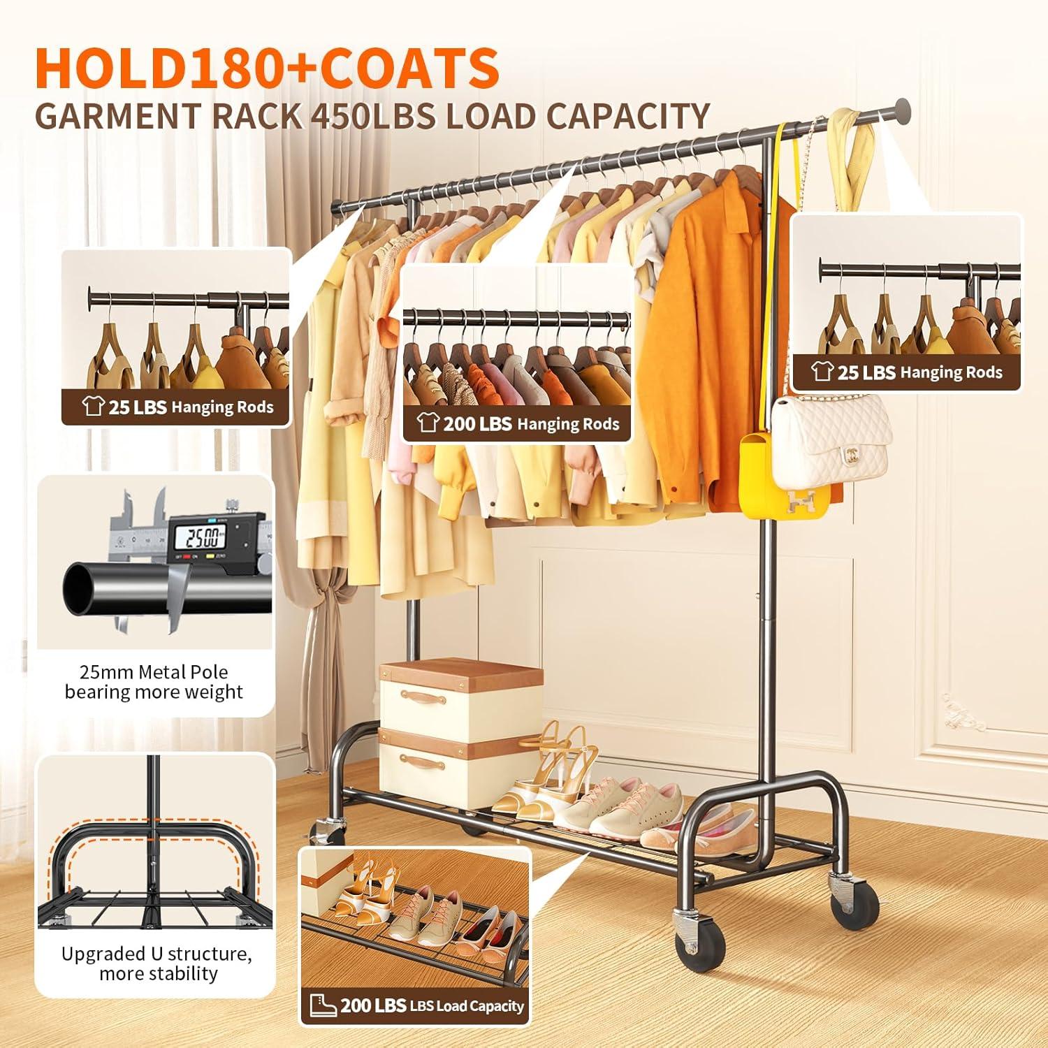 450 lbs Heavy Duty Clothing Garment Rack with Wheels