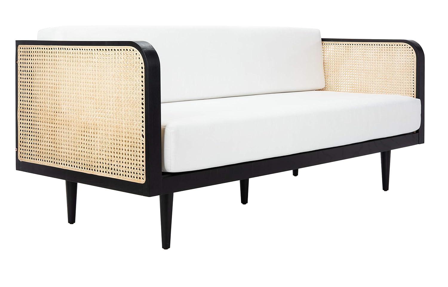 Helena Ivory Linen and Natural French Cane Twin Daybed with Drawer
