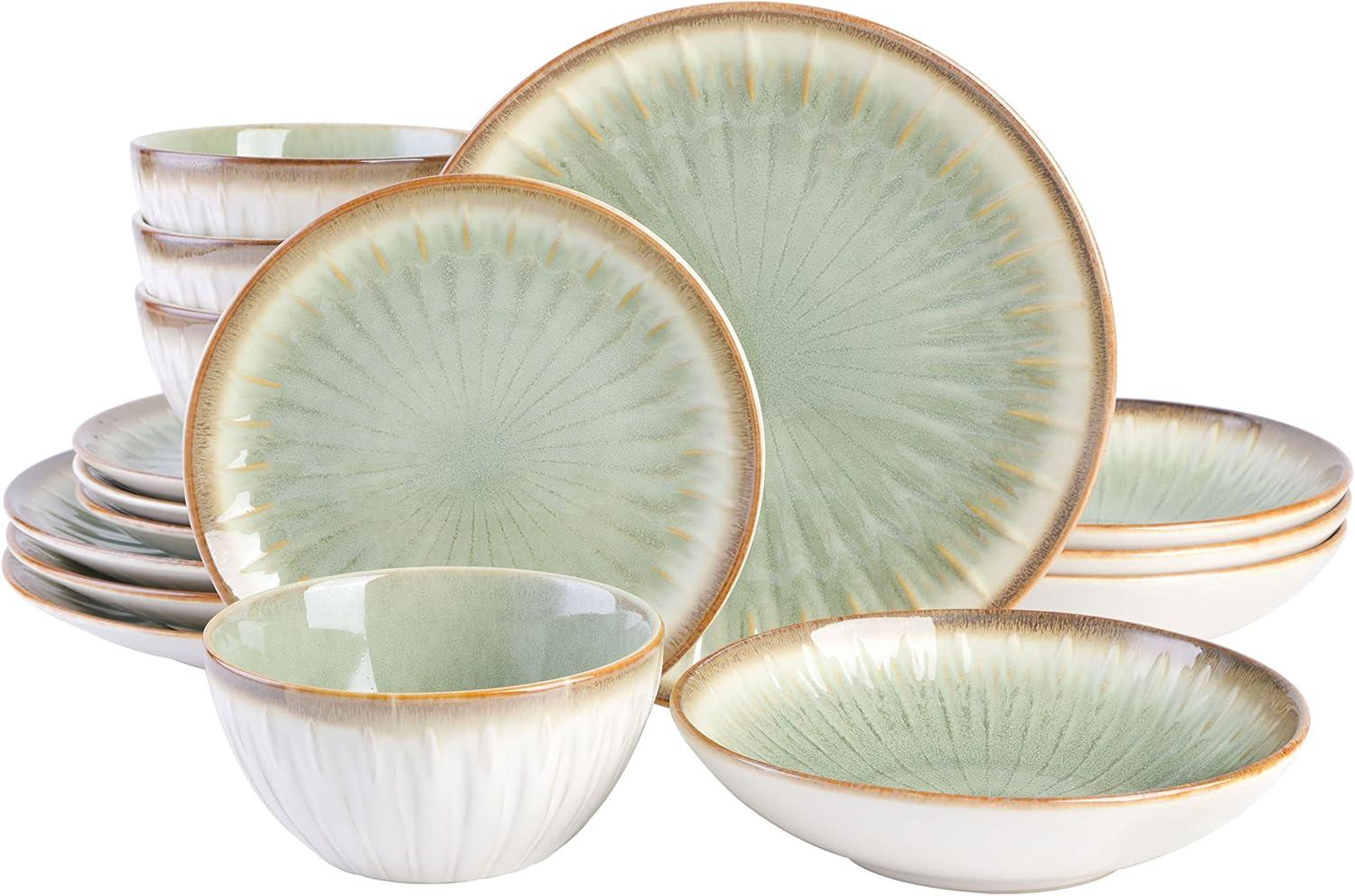 Gibson Elite Mayfair Bay 16-Piece Embossed Double Bowl Reactive Dinnerware Set