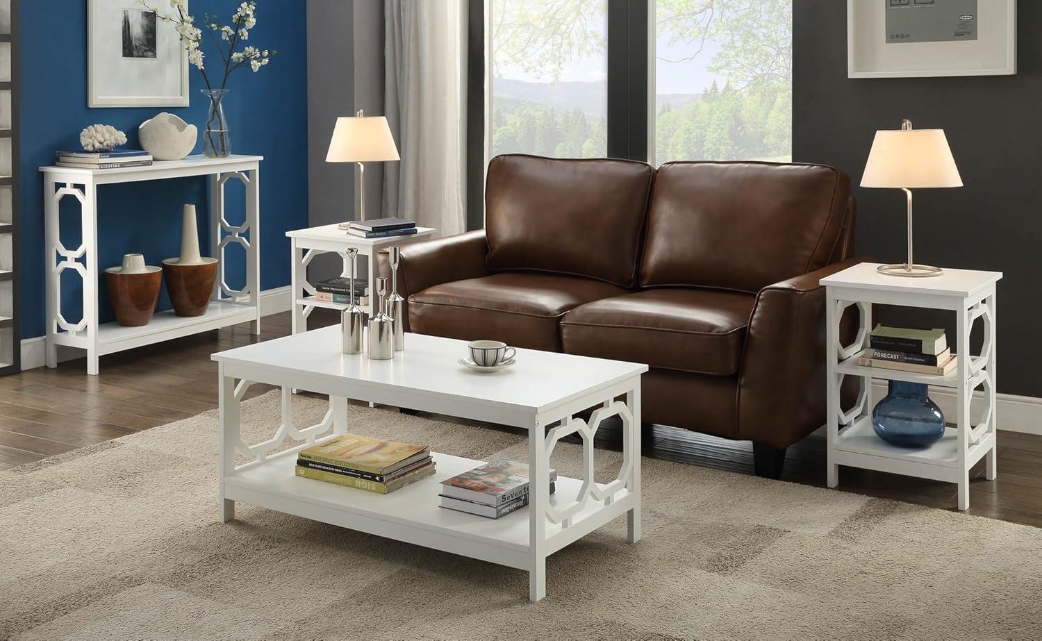 Omega Round White Wood End Table with Geometric Shelves