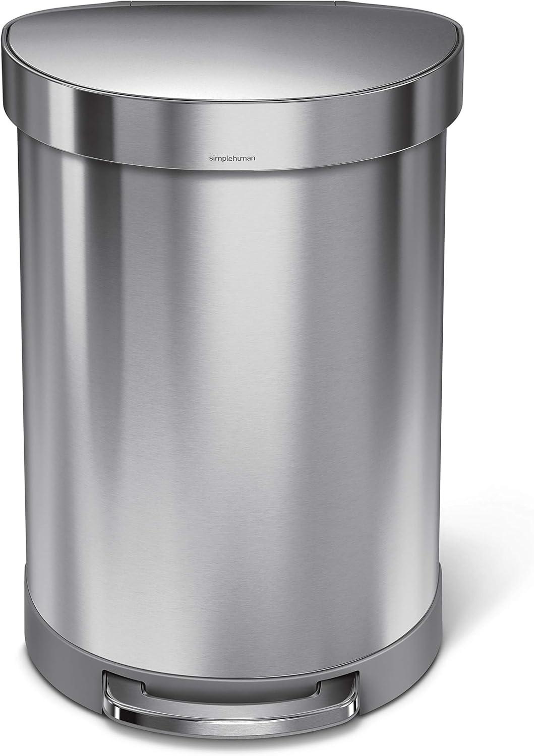 simplehuman Semi-Round Hands-Free Kitchen Step Trash Can with Soft-Close Lid