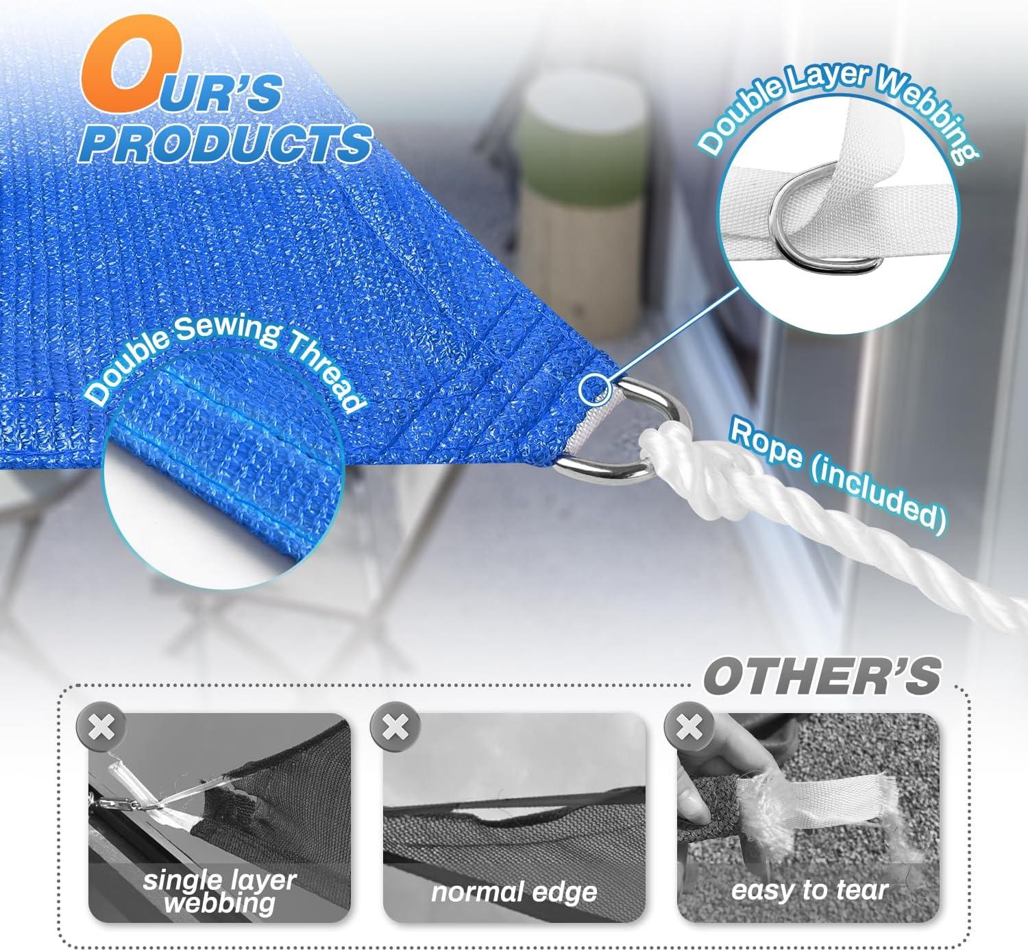Sunshades Depot 8' x 12' Sun Shade Sail Rectangle Permeable Canopy Blue Custom Size Available Commercial Standard