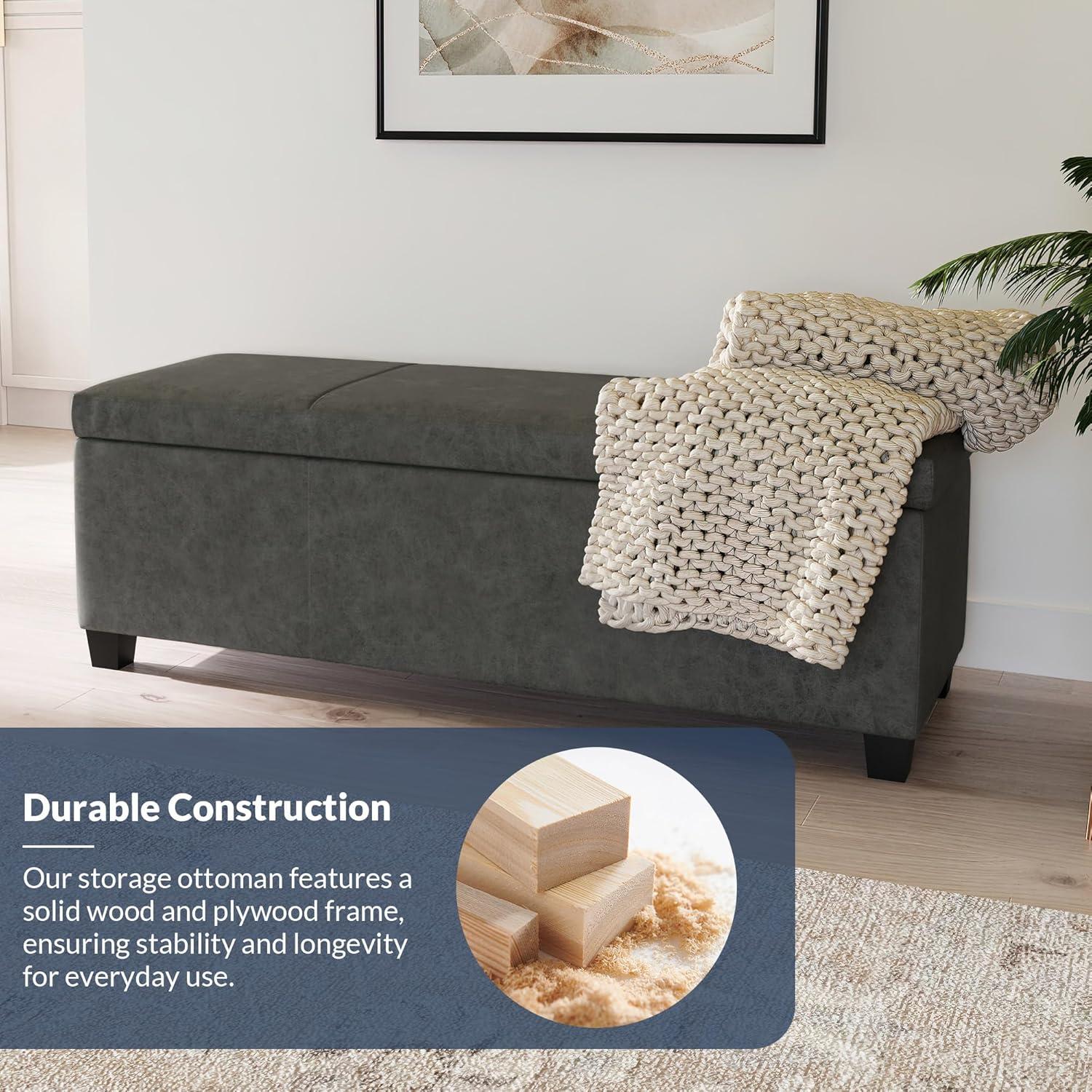 BELLEZE Storage Ottoman Bench Footstool - Amherst (Rustic Gray)