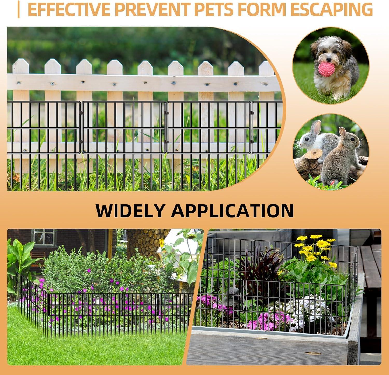 25 Pack Garden Animal Barrier Fence, 1.65inch Spike Spacing No Dig Fence, Reusable Rustproof Metal Fence Border, Dogs Rabbits Blocker Fence for Outdoor Yard, Total 27ft(L) x 17inch(H)