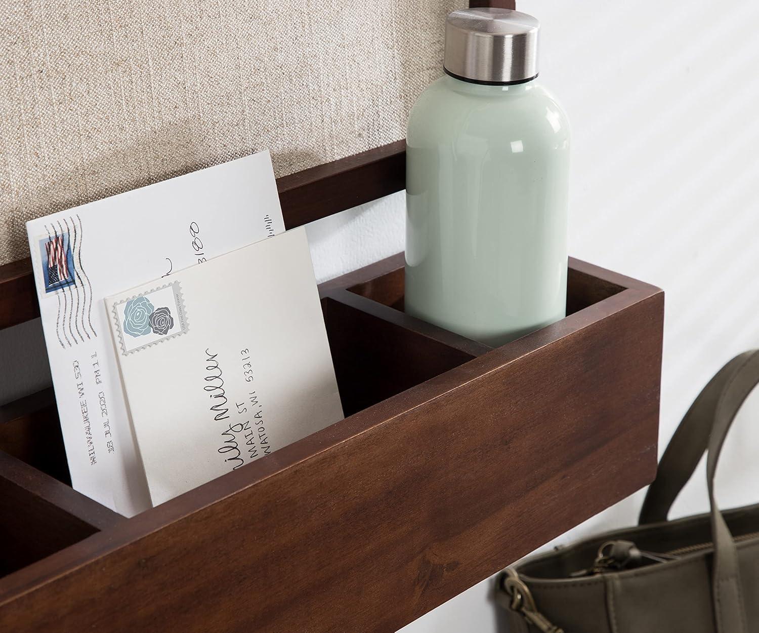 Walnut Brown Wooden Wall Pocket Shelf with Three Compartments