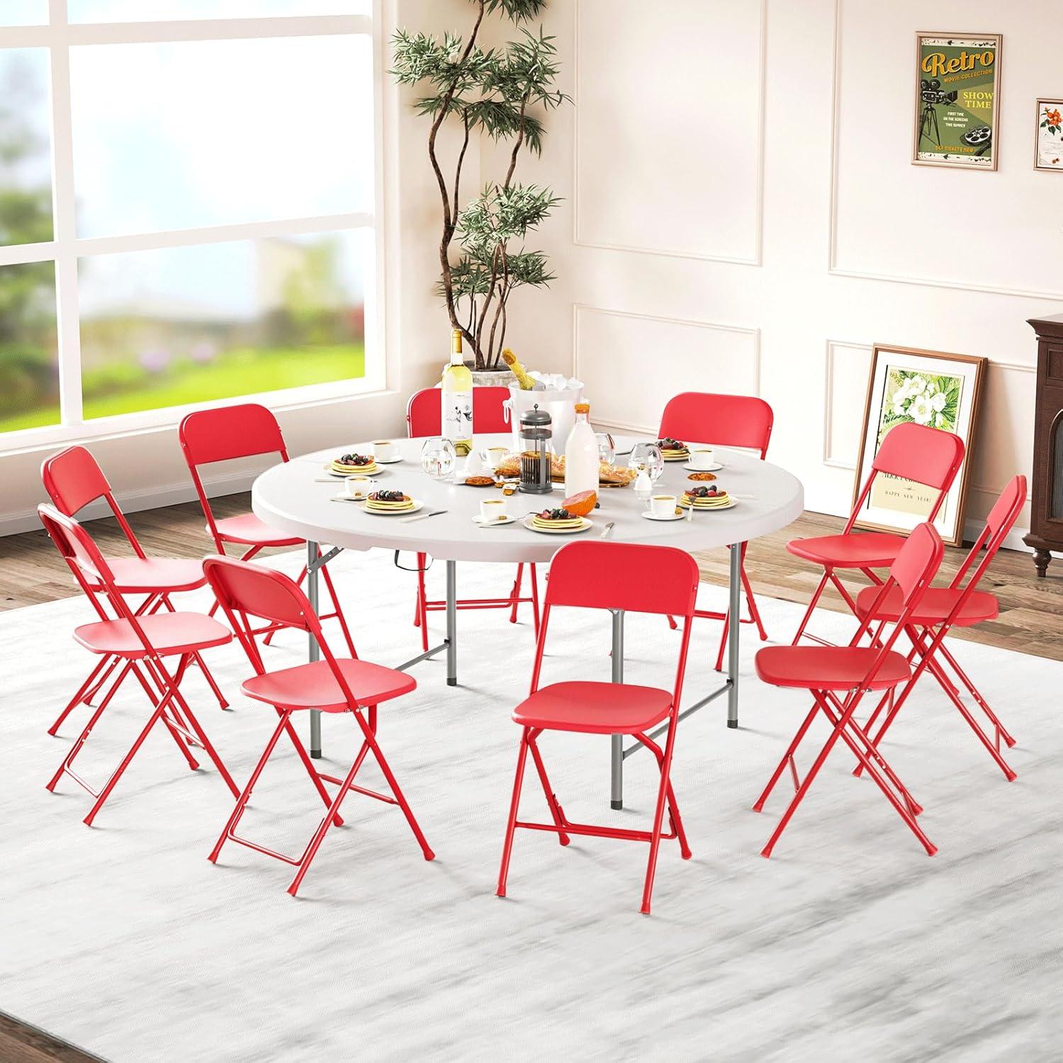 Magshion 10pcs Plastic Folding Chair, Stackable Patio Seat for Wedding Party Meeting Indoor Outdoor, Red