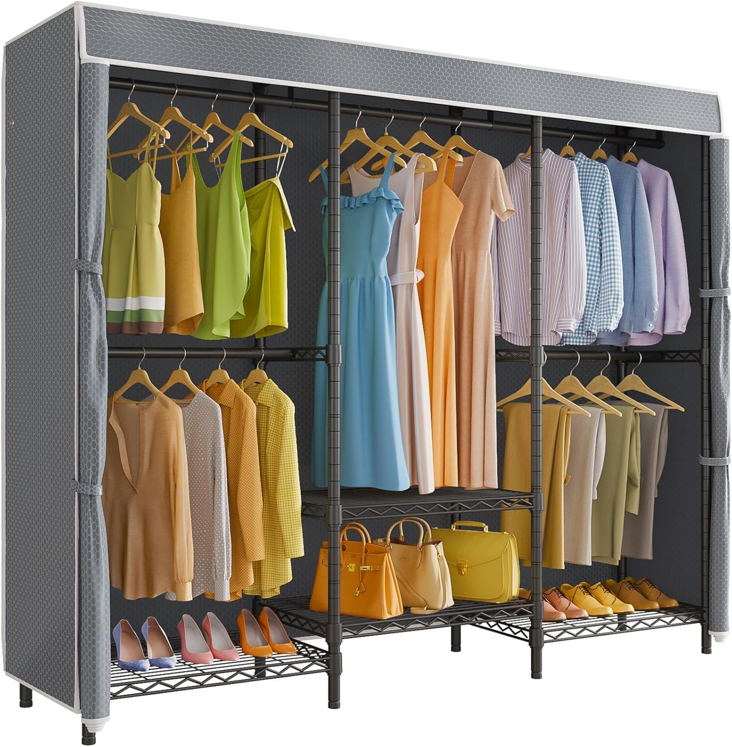 Black and Grey Heavy Duty Portable Closet System with Adjustable Shelves