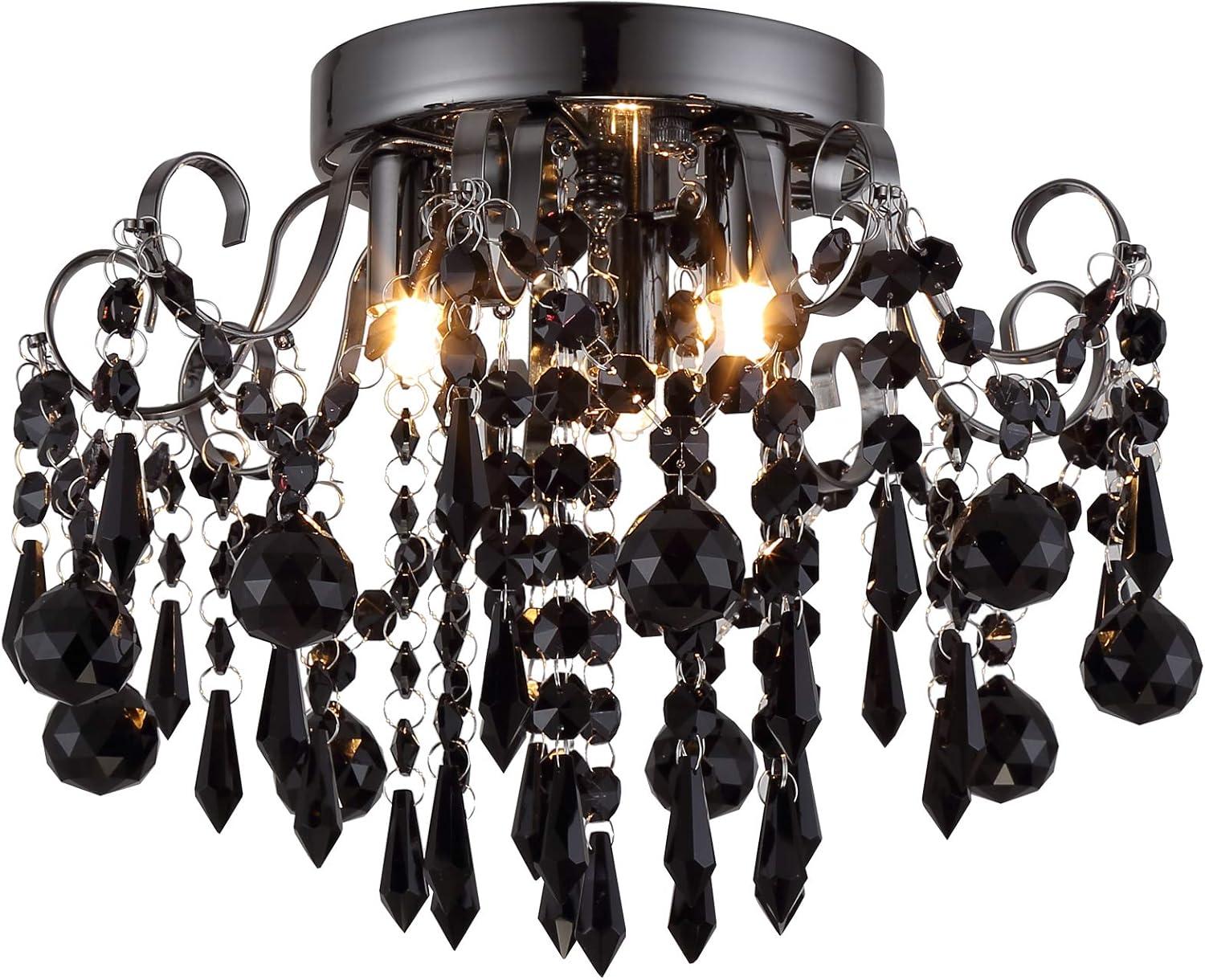 Q&S Small Crystal Chandelier Flush Mount Ceiling Light 3 Lights Modern Chrome Iron Raindrop Crystal Ceiling Fixture for Bedroom Hallway Closet Entryway Stairs