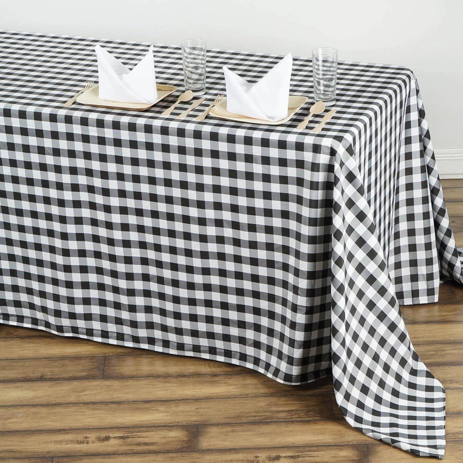 Efavormart Perfect Picnic Inspired Black/White Checkered 90x132" Polyester Tablecloths For Party Event Decor