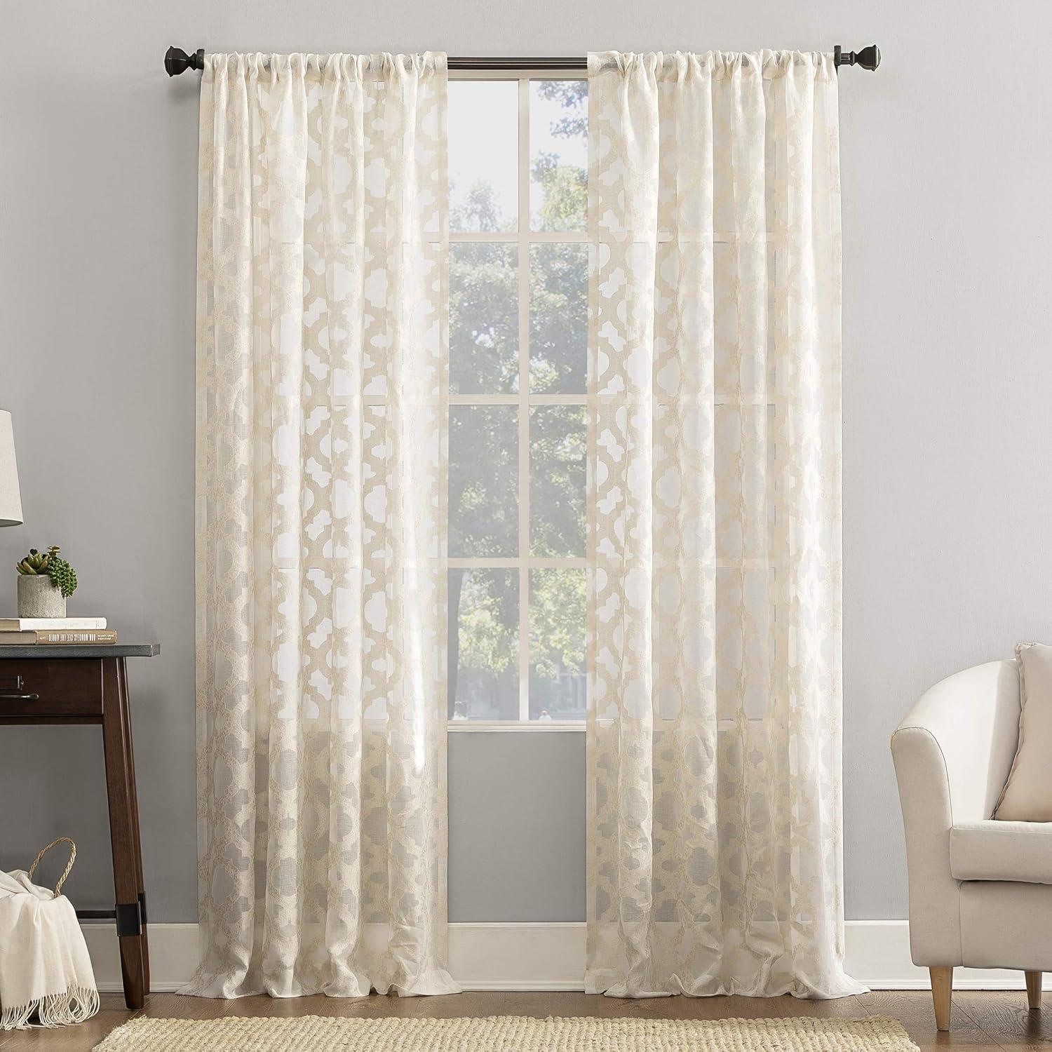 No. 918 Sheer Yvette Trellis Jacquard Rod Pocket Curtain Panel