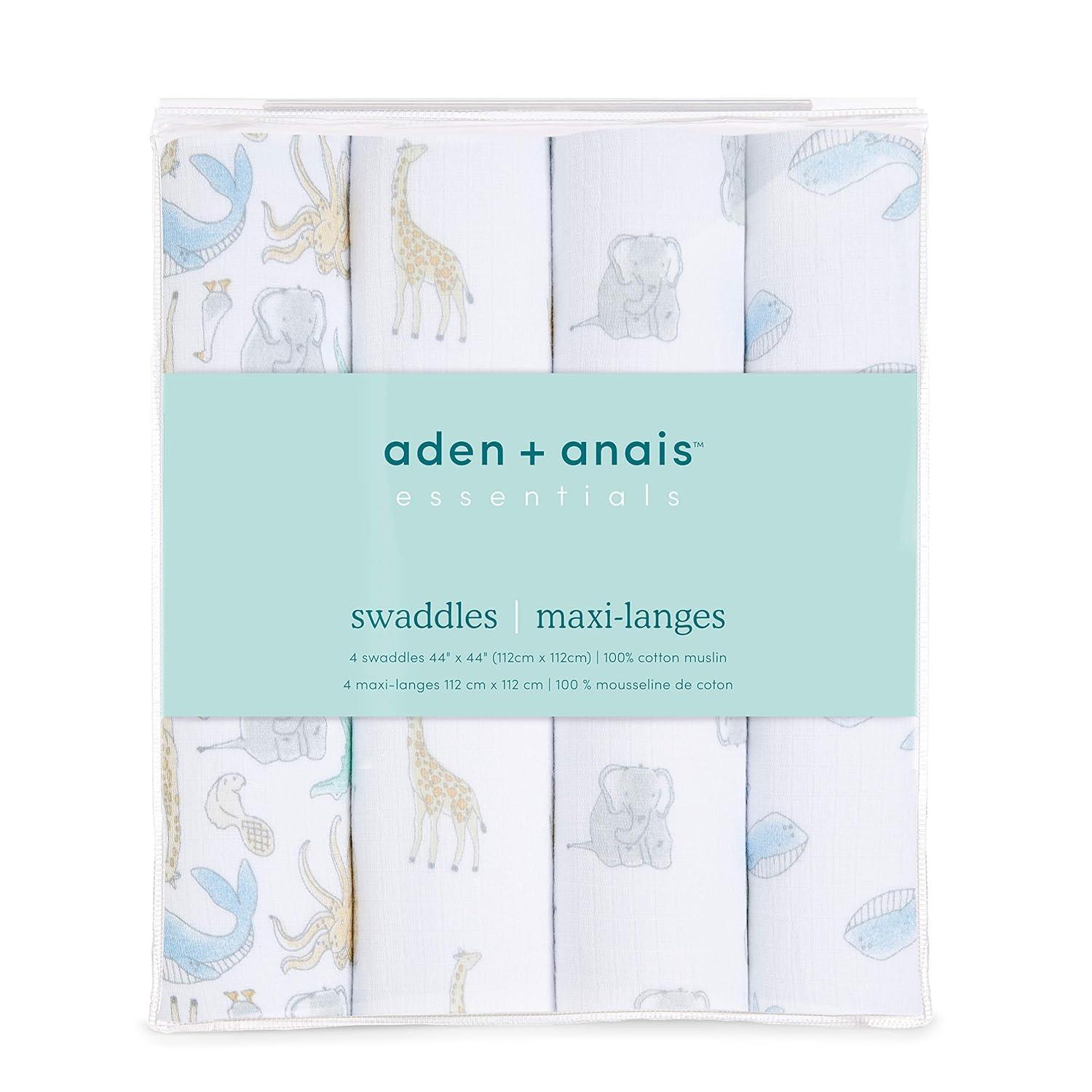aden + anais essentials Muslin Swaddle Blankets - Natural History - 4pk