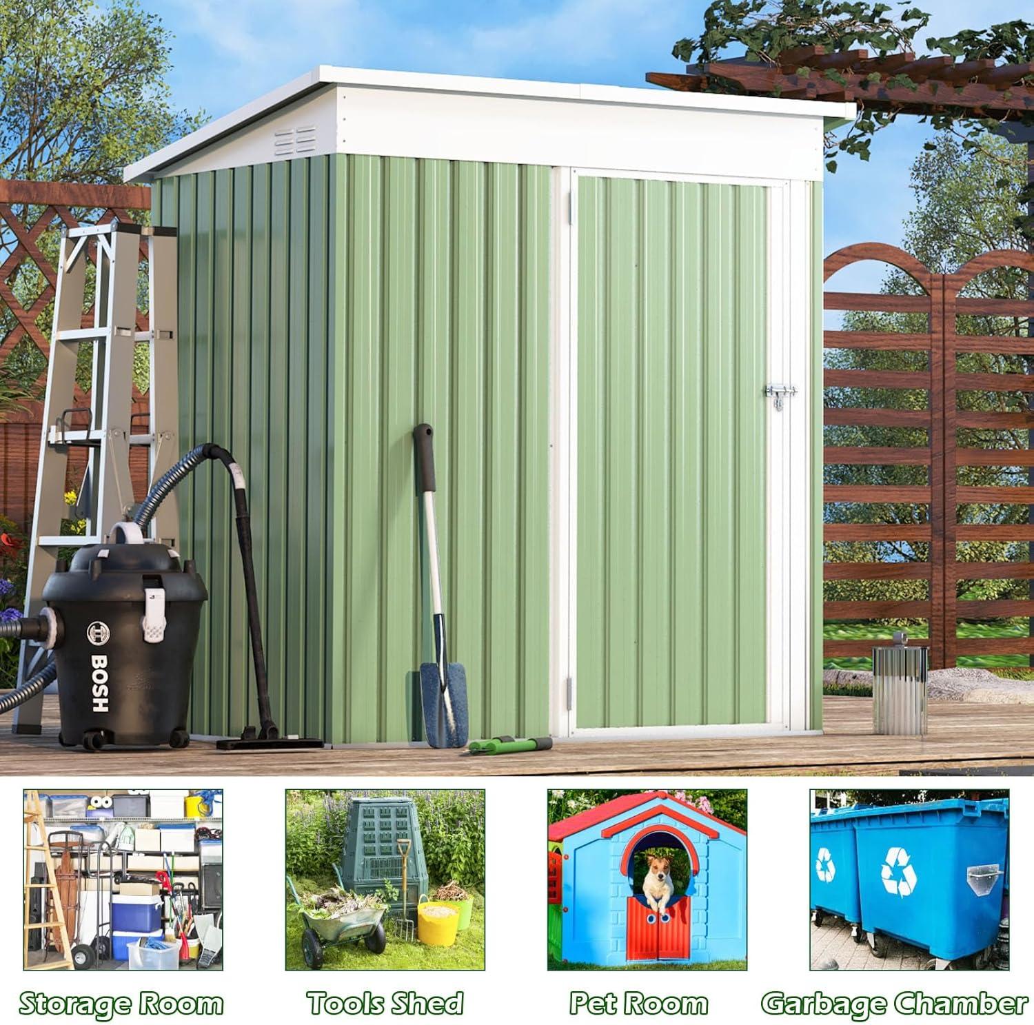 AECOJOY 5' x 3' Outdoor Metal Storage Shed with Lockable Door for Backyard in Green