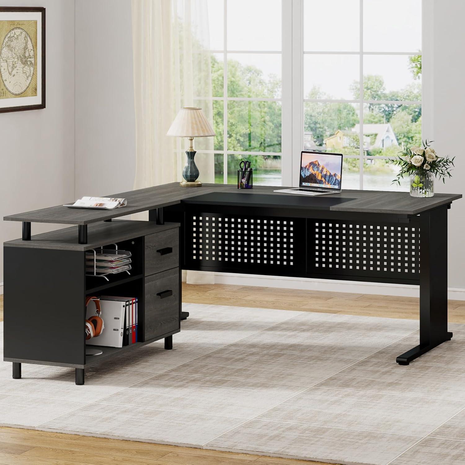 Ottovile 63'' W Executive Desk with File Cabinet for Home Office