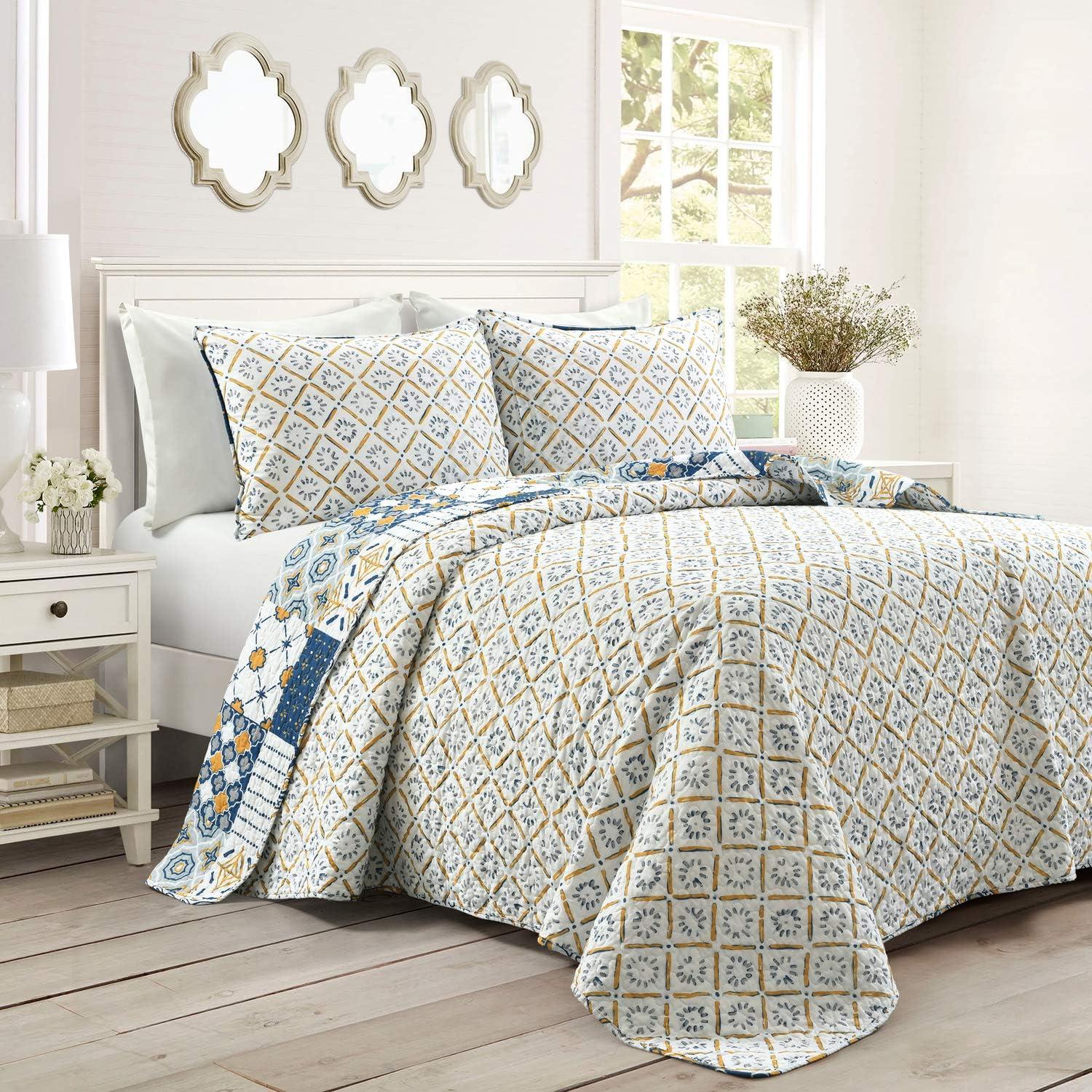 Monique Standard Cotton Reversible Coastal 3 Piece Quilt Set