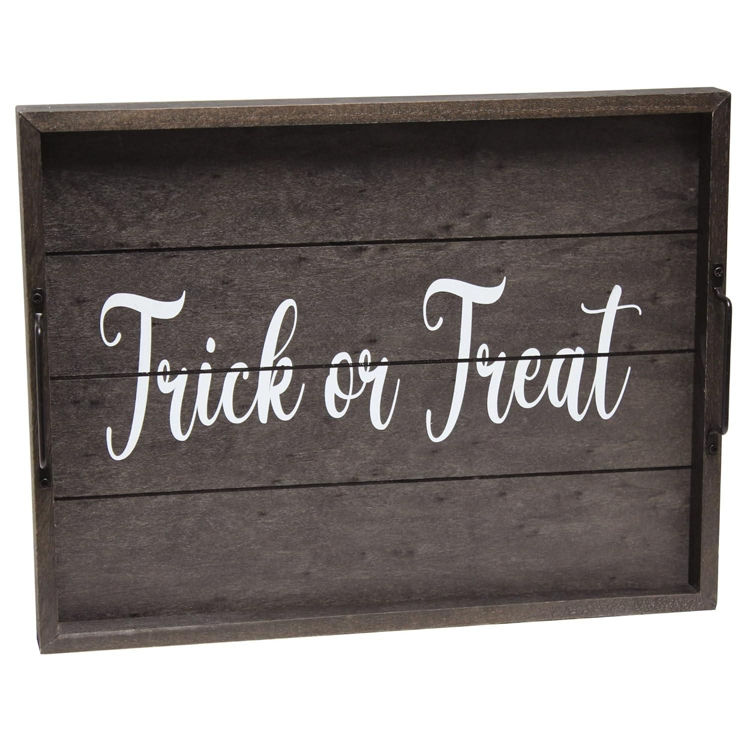 Elegant Designs 15.5" x 12" Decorative Wood Serving Tray, "Trick or Treat", Black Wash