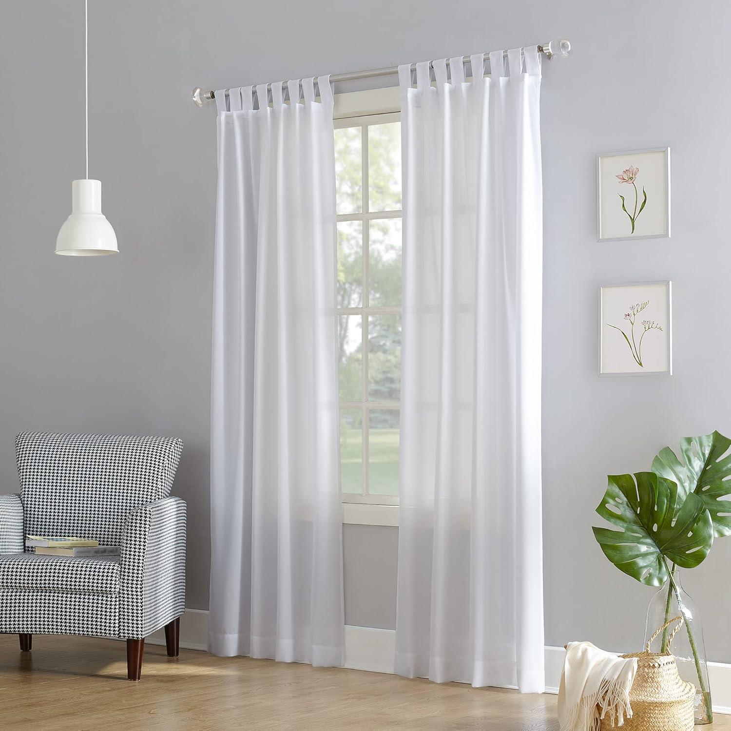 40"x84" No. 918 Light Filtering Semi-Sheer Joshua Heathered Texture Tab Top Curtain Panel White: Transitional Style, Machine Washable