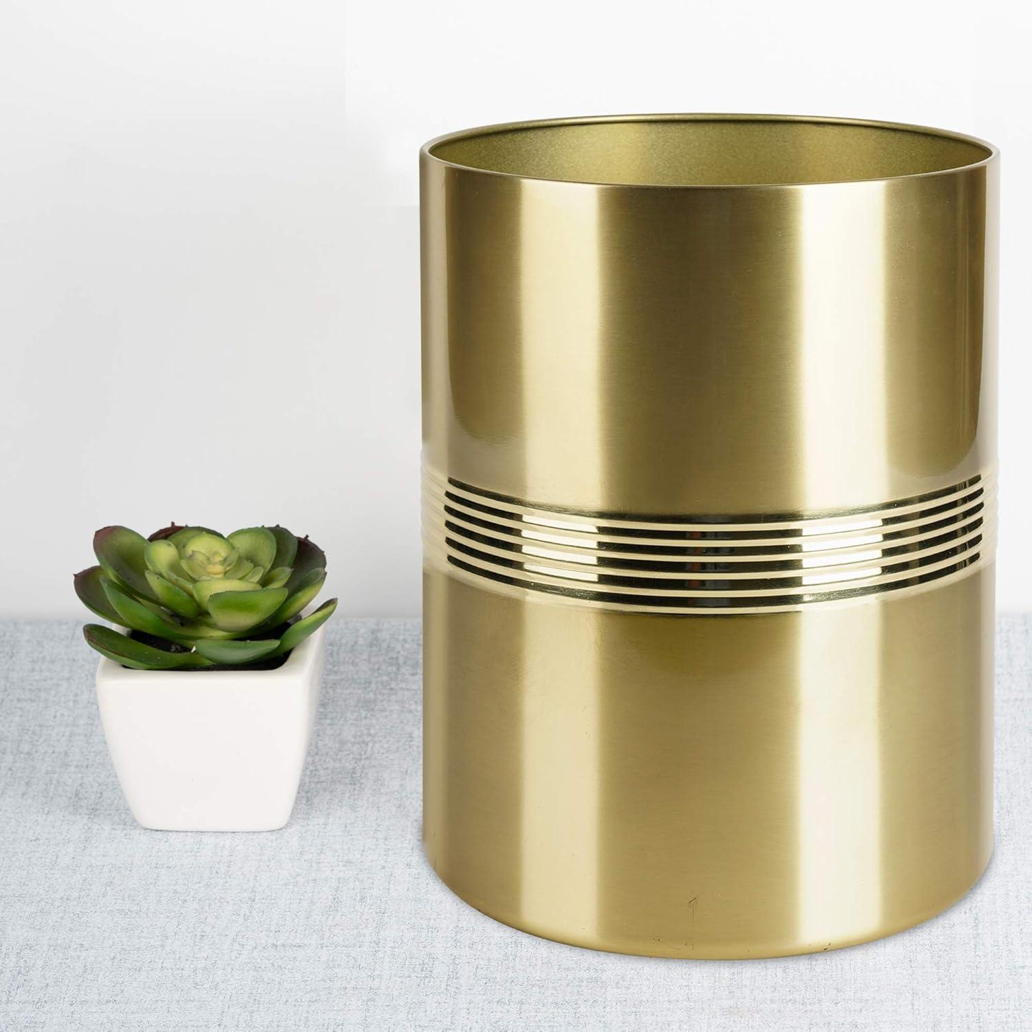 Decorative Bathroom Wastebasket - Nu Steel: Stainless Steel, 11" High, 6L Capacity, Metallic Gold