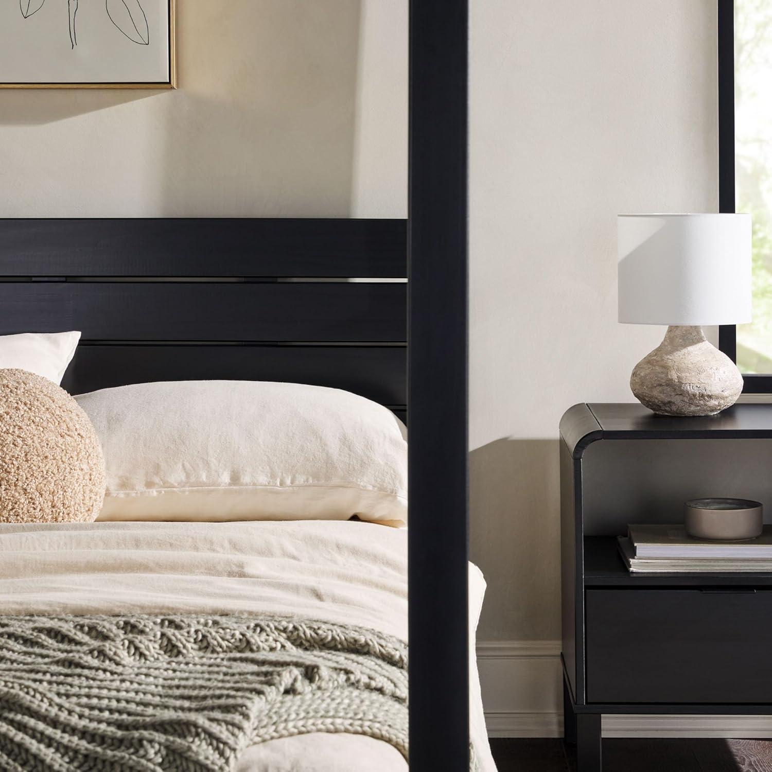 Walker Edison Minimalist Solid Wood Canopy Full Bed, Black