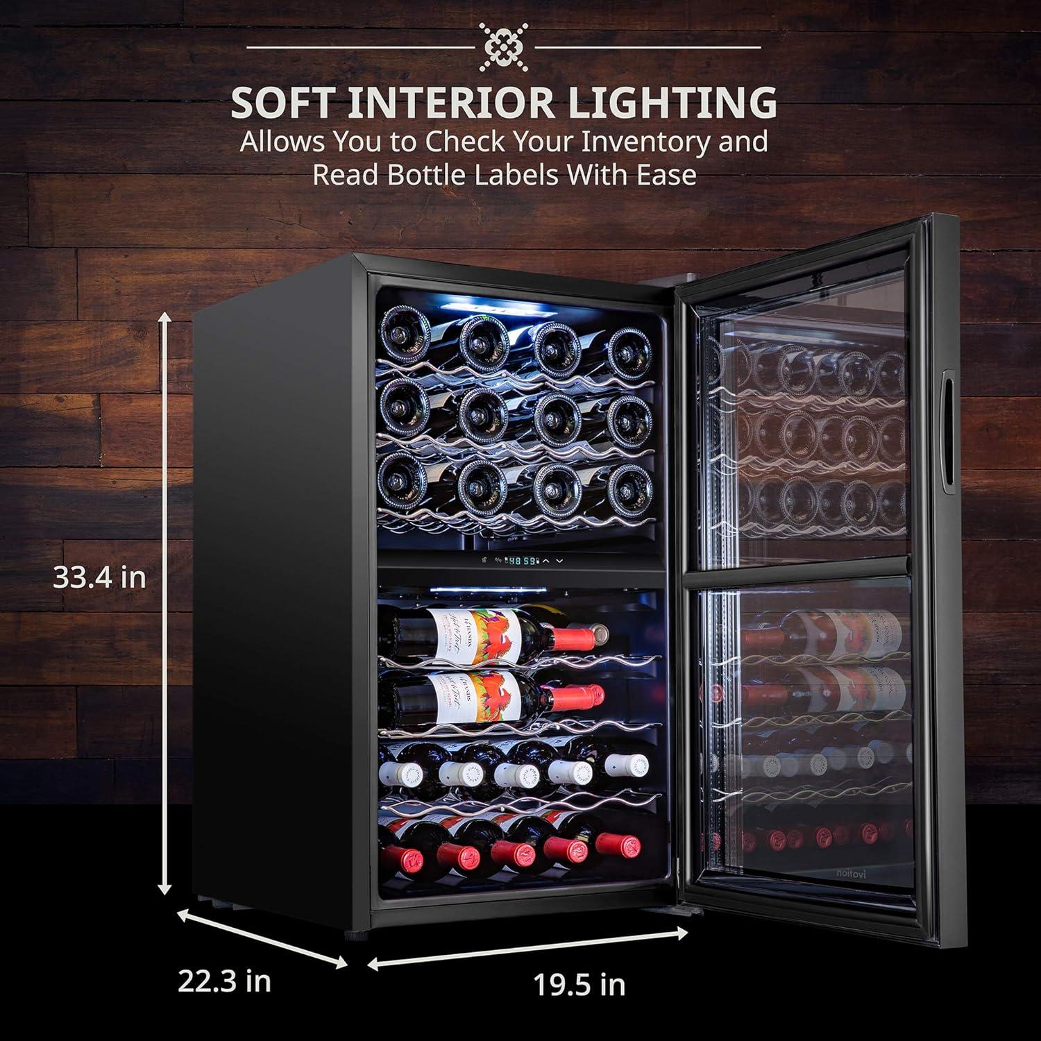 Ivation 43 Bottle Wine Cooler Fridge, Dual Zone Refrigerator with Lock