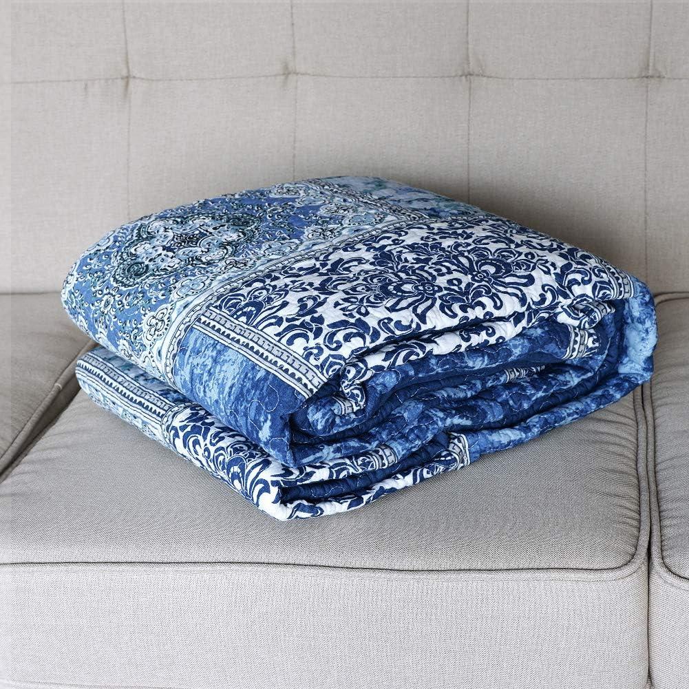 Blue Cotton Reversible Bohemian Throw Blanket 60x78 Inch