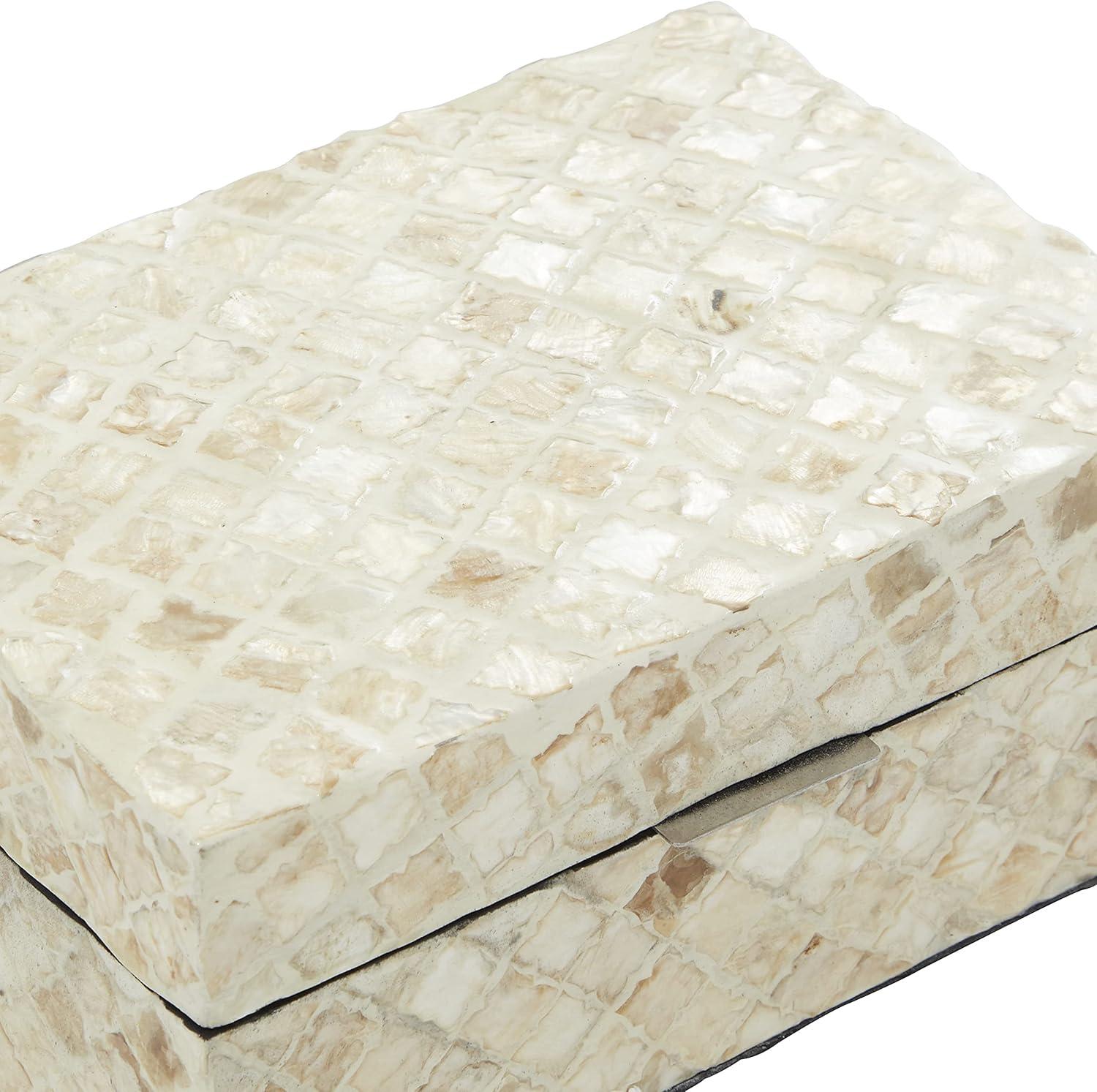 Set of 2 Shell Inlaid Wooden Boxes Natural - Olivia & May: Coastal Style Storage with Felt Stoppers
