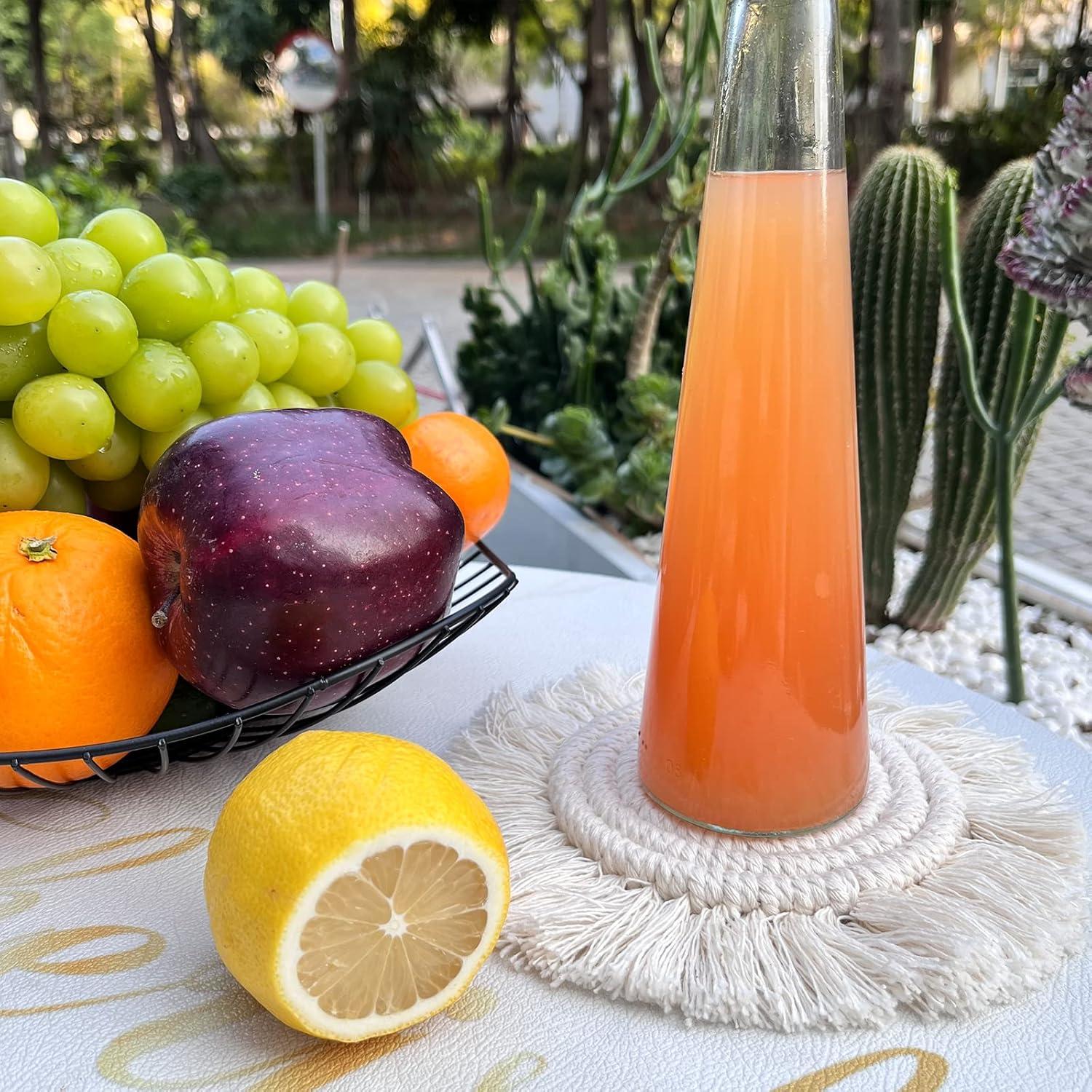 Absorbent Boho Coasters for Drinks - Set of 2 Round Coasters, Beige