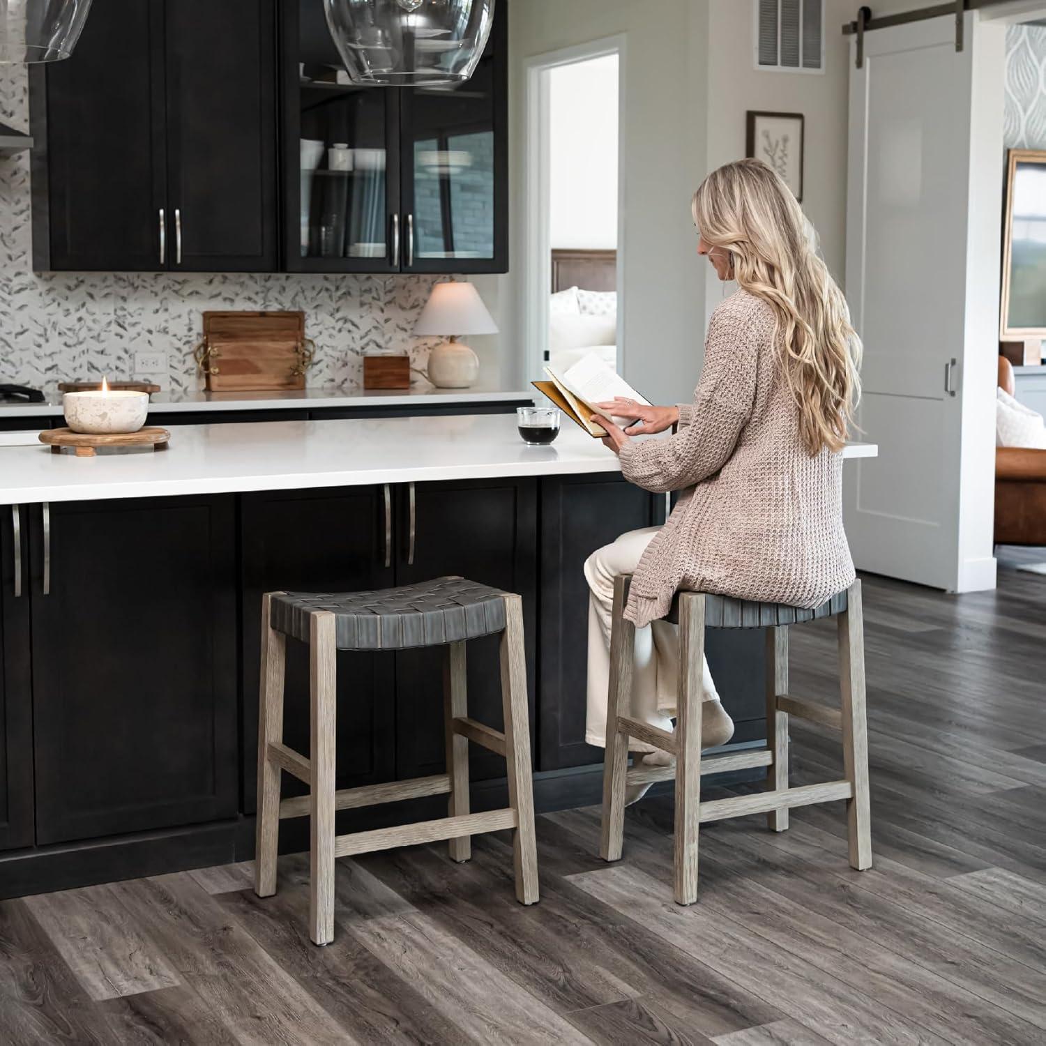 Maven Lane Emerson Kitchen Stool with Vegan Leather Upholstery