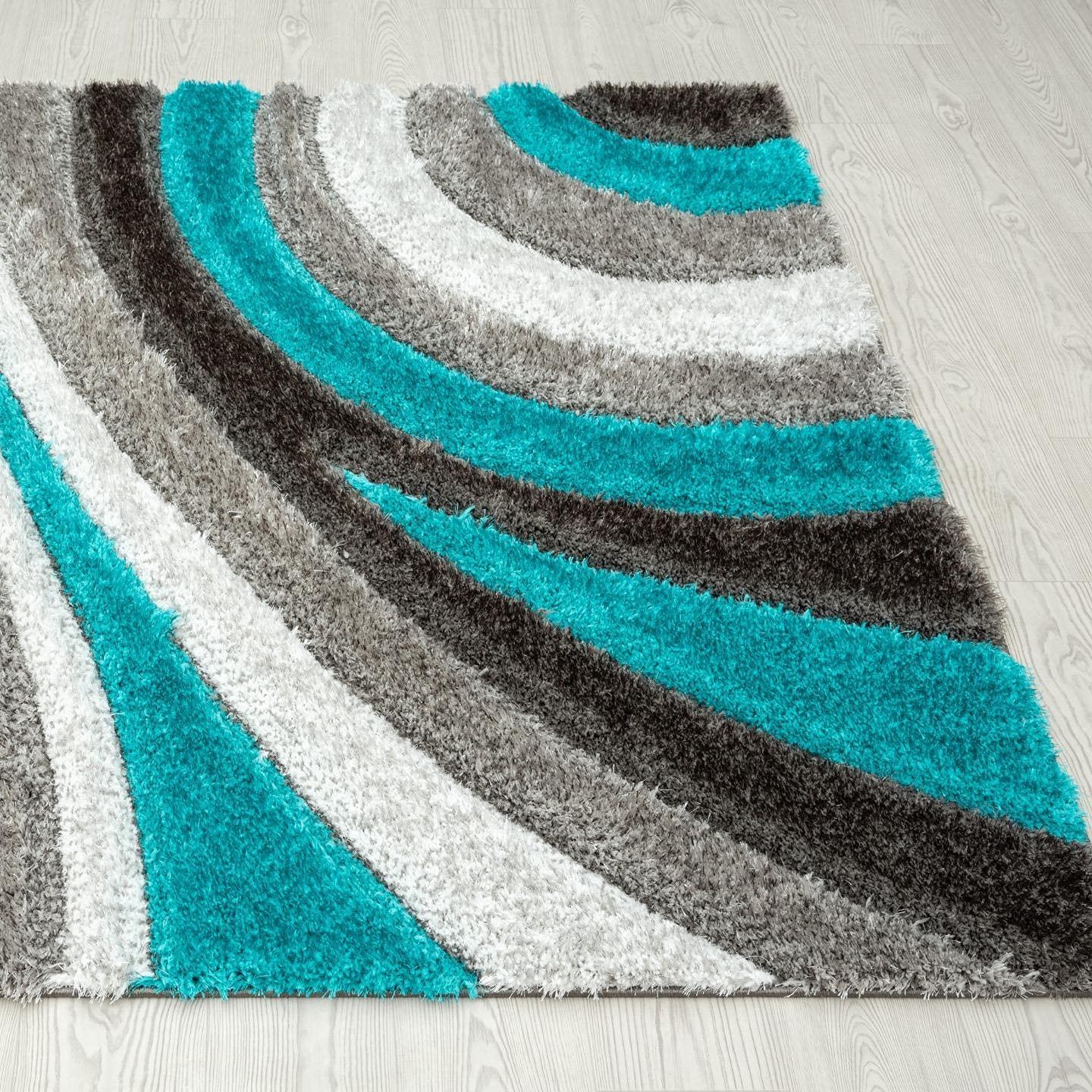 Luxe Weavers Modern Shag Geometric Area Rug, Turquoise 5x7