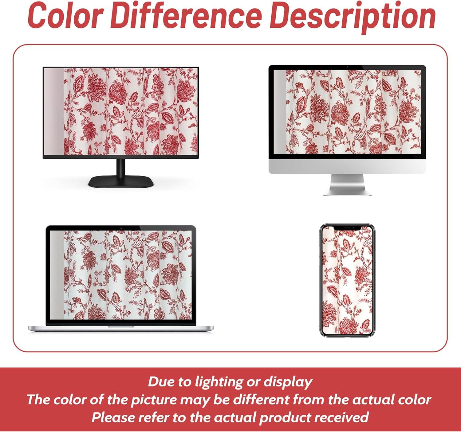 DriftAway Freda Jacobean Floral Linen Blend Blackout Thermal Insulated Energy Saving Privacy Window Curtain Valance Rod Pocket 2 Layers Single 52 Inch by 18 Inch plus 2 Inch Header Red Beige