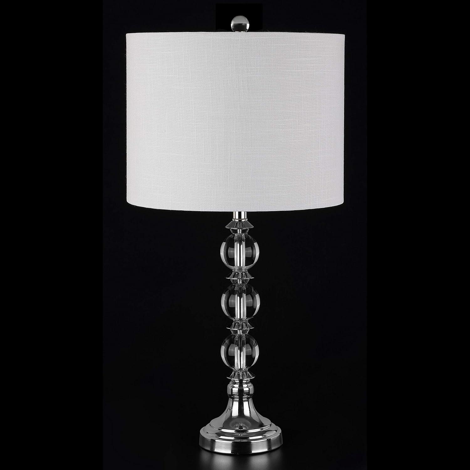 Elegant Clear Crystal 26" LED Table Lamp Set, White Linen Shade