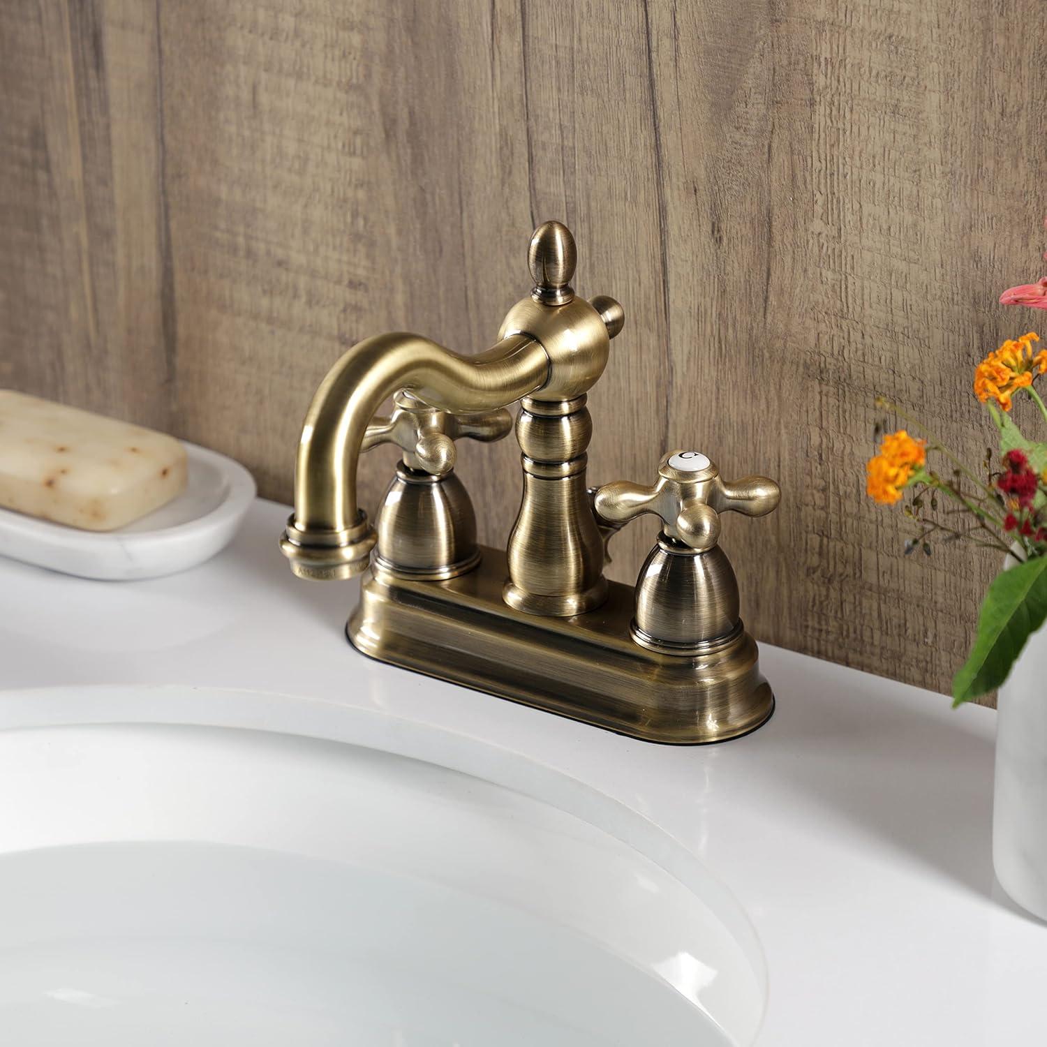 Kingston Brass Kingston Brass Heritage Two-Handle 3-Hole Deck Mount 4" Centerset Bathroom Faucet with Plastic Pop-Up KB1601AX